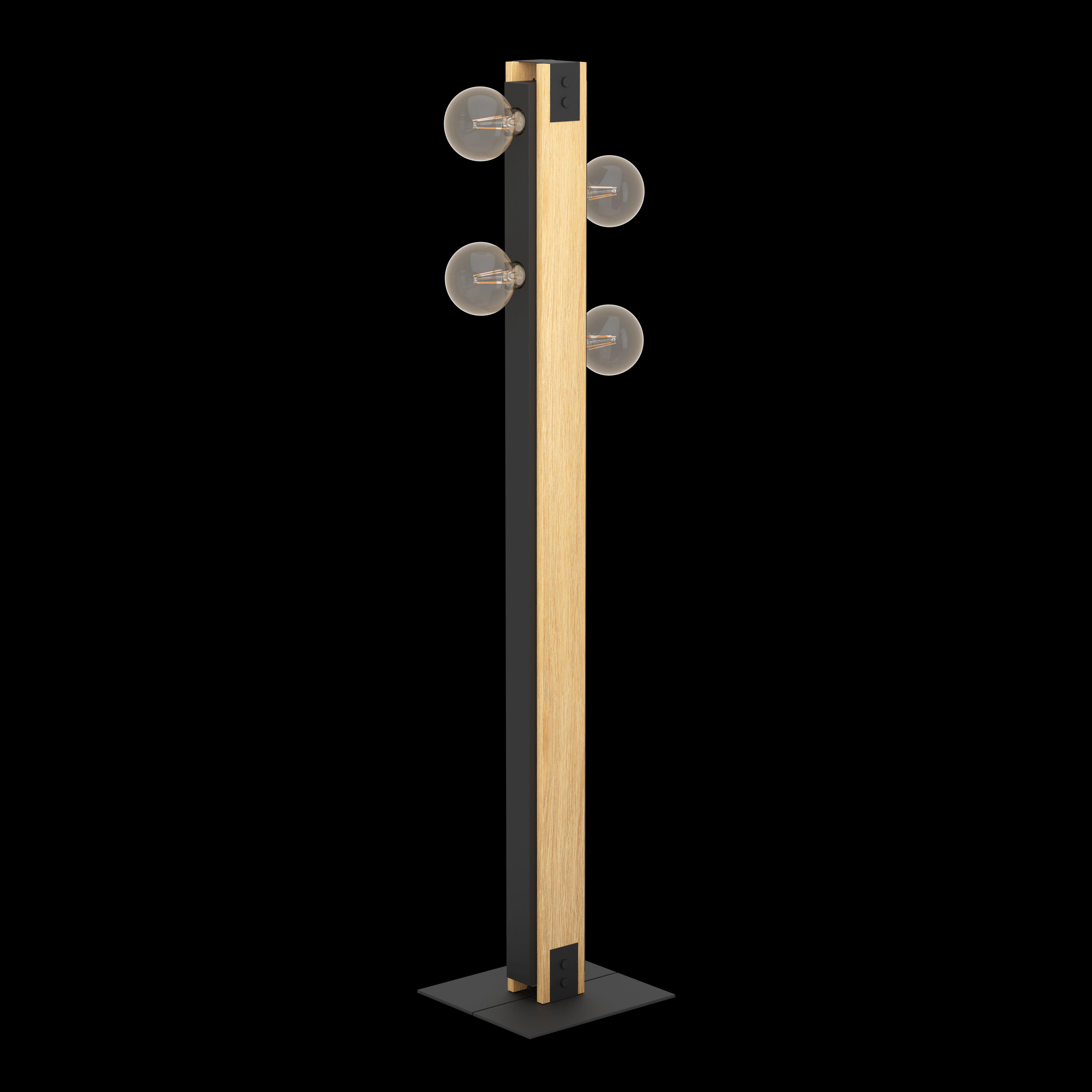 Eglo Layham 4-Light Black Wooden Floor Lamp - Modern Standing Light for Living Room, Bedroom & Office Decor