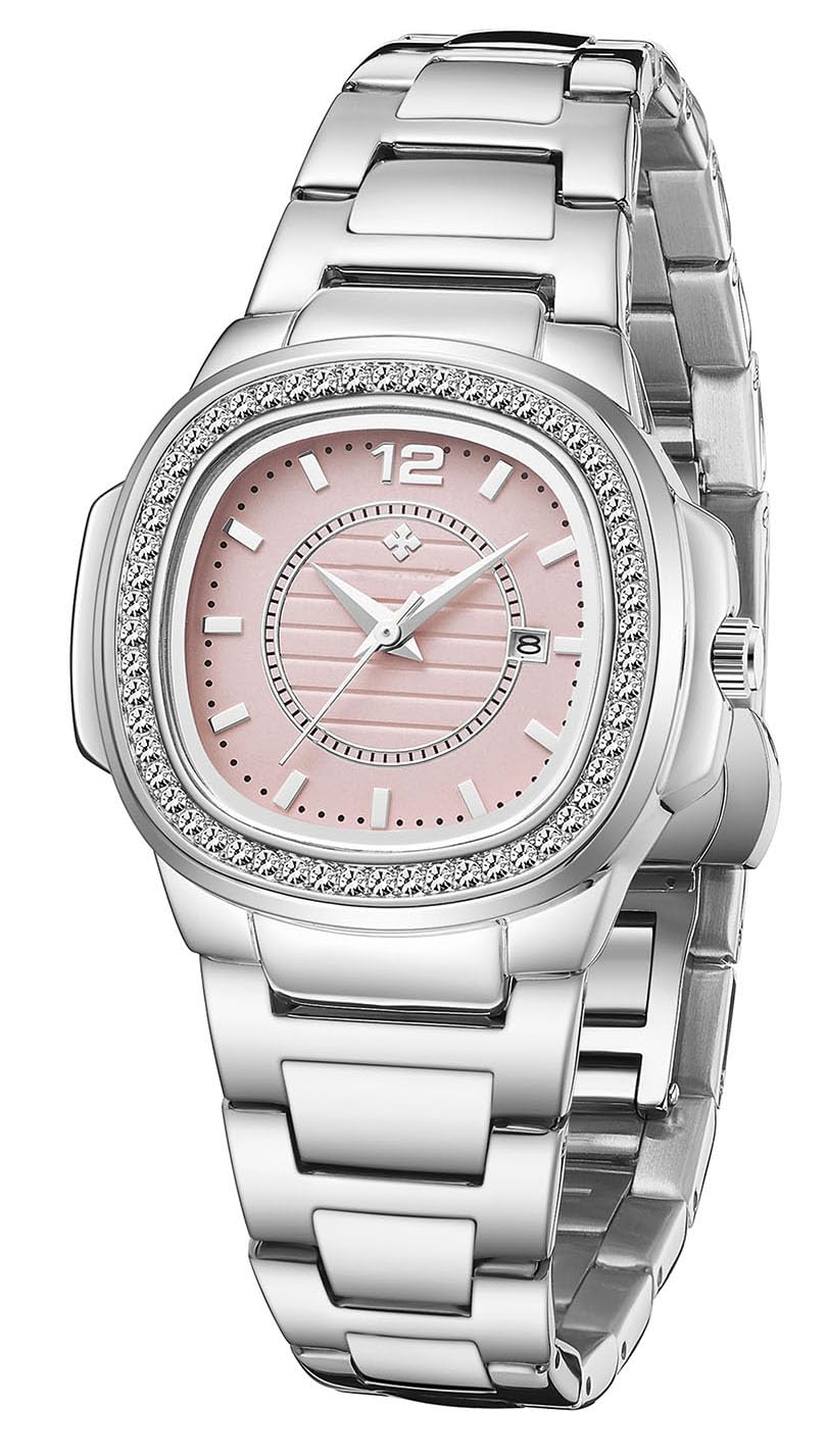 Elegant Women's Watches - Fashion Square Dial Stainless Steel Waterproof Date Diamond Ladies Dress Wristwatch | Perfect Gift for Professional Women | Waterproof Watch for Daily Use & Special Occasions | Ideal for Office Wear, Business Meetings, Date Nights, Weddings & Cocktail Parties | Versatile for Professional, Formal & Everyday Fashion | Great for Work, Dating, Anniversaries & Evening Events