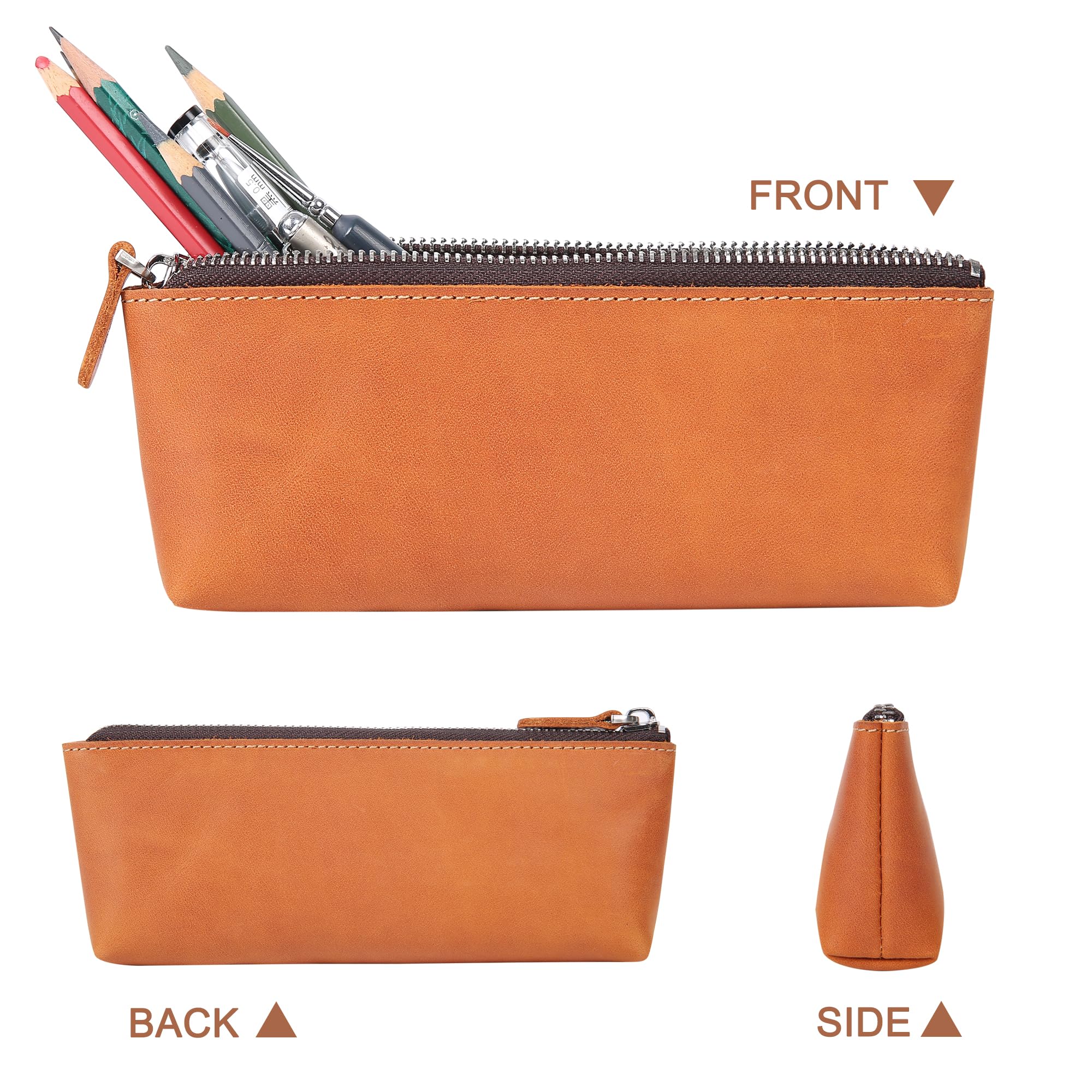 Premium Genuine Leather Pen Pouch - CHULEAG Handcrafted Zipper Pencil Case for School, Office & Travel | Elegant Small Leather Pouch for Writing Tools, Coins, Makeup & Accessories | Durable Money Bag & Organizer