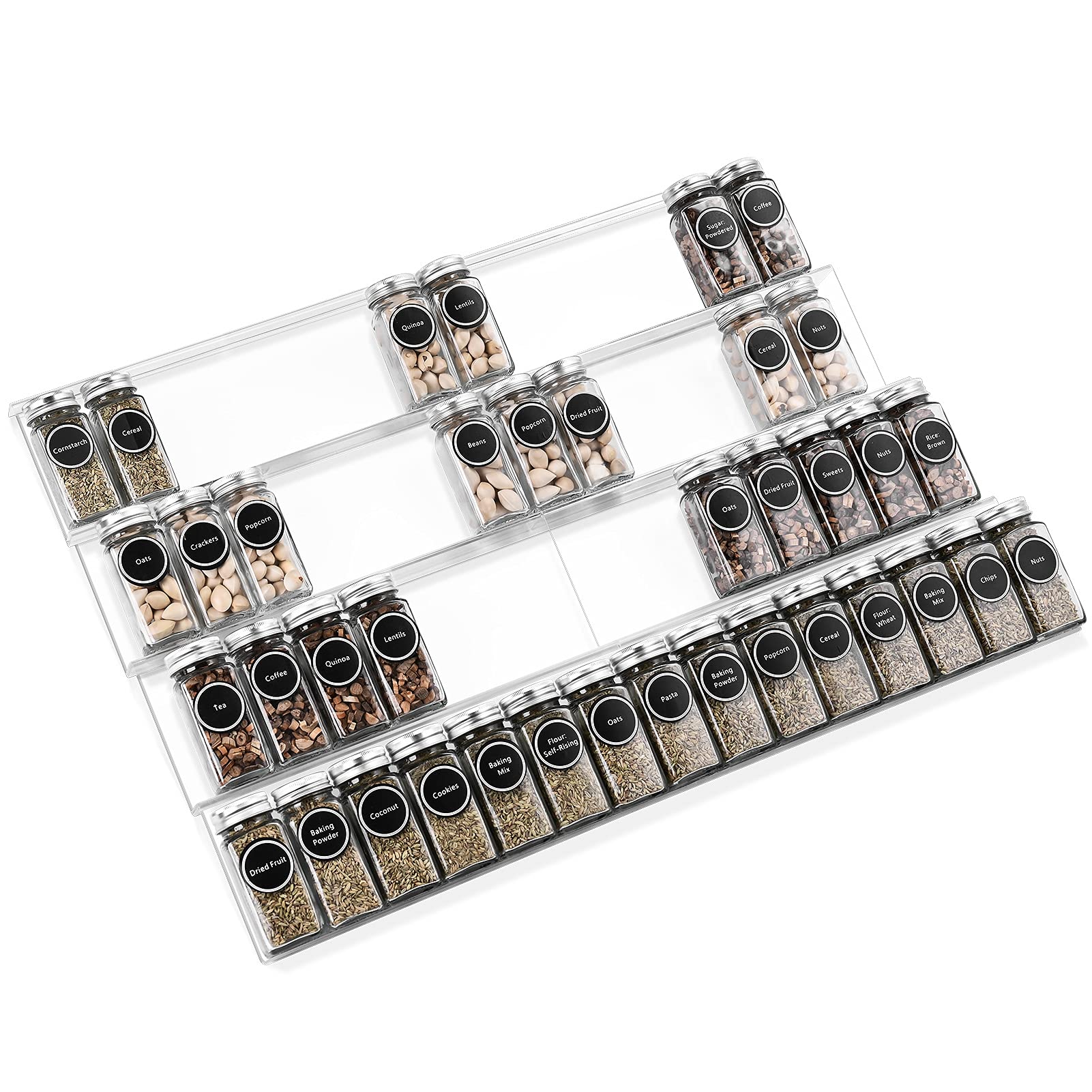 Acrylic Spice Rack Organizer - 3-Tier Kitchen Cabinet Storage Tray for Spices, Seasonings & Condiments (Jars Not Included) | Perfect for Pantry, Countertop & Drawer Organization