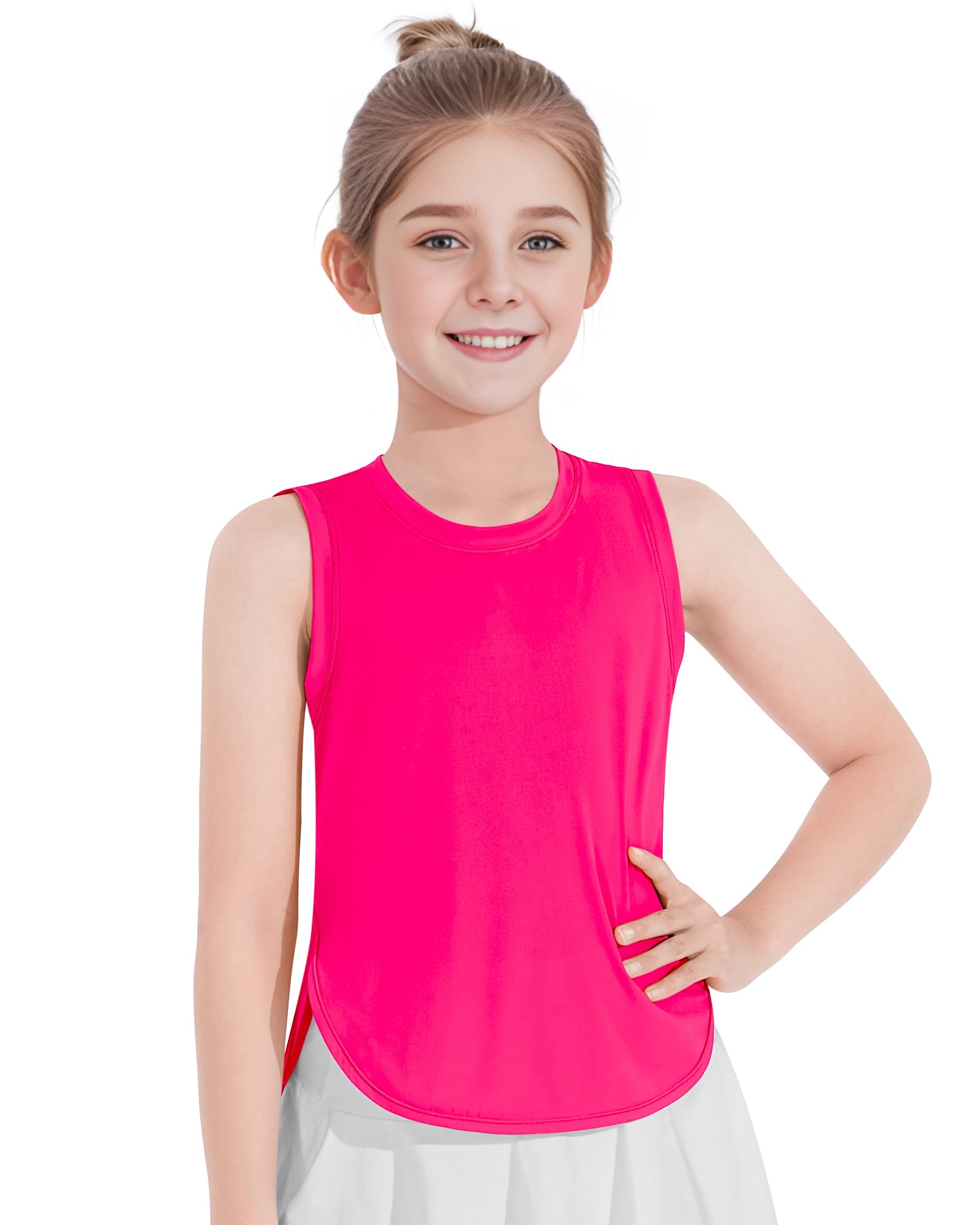 JOCMIC Girls Tank Tops - Quick Dry Sleeveless Athletic Shirts for Kids, Perfect for Dancewear, Running, Gymnastics & Sports Training | Lightweight & Breathable Workout Tops for Active Girls