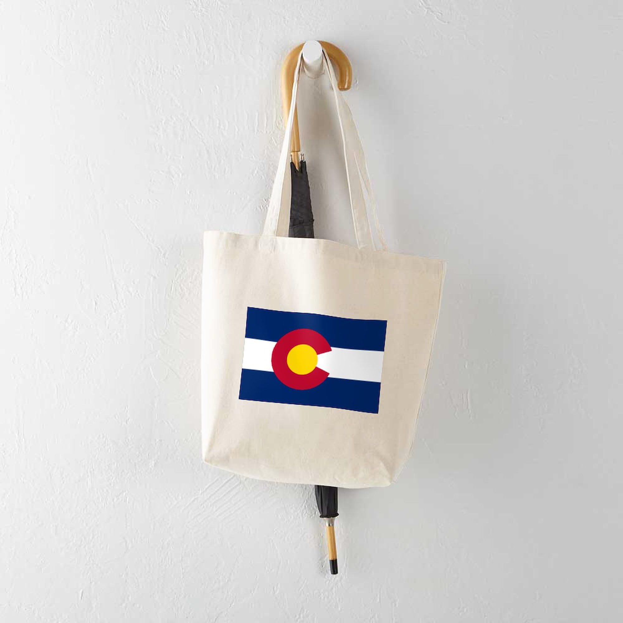 Colorado State Flag Tote Bag - Natural Canvas Reusable Shopping Bag with Pouch | Eco-Friendly Grocery Bag for Travel, Beach & Daily Use