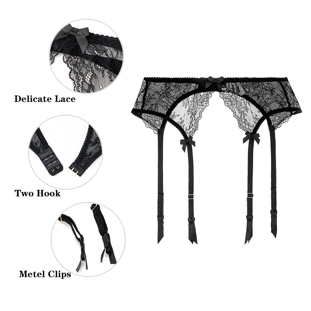 Sexy Women's Lace Garter Belt with 4 Adjustable Straps & Metal Clips - Stockings Holder for Lingerie, Bridal, Boudoir & Special Occasions
