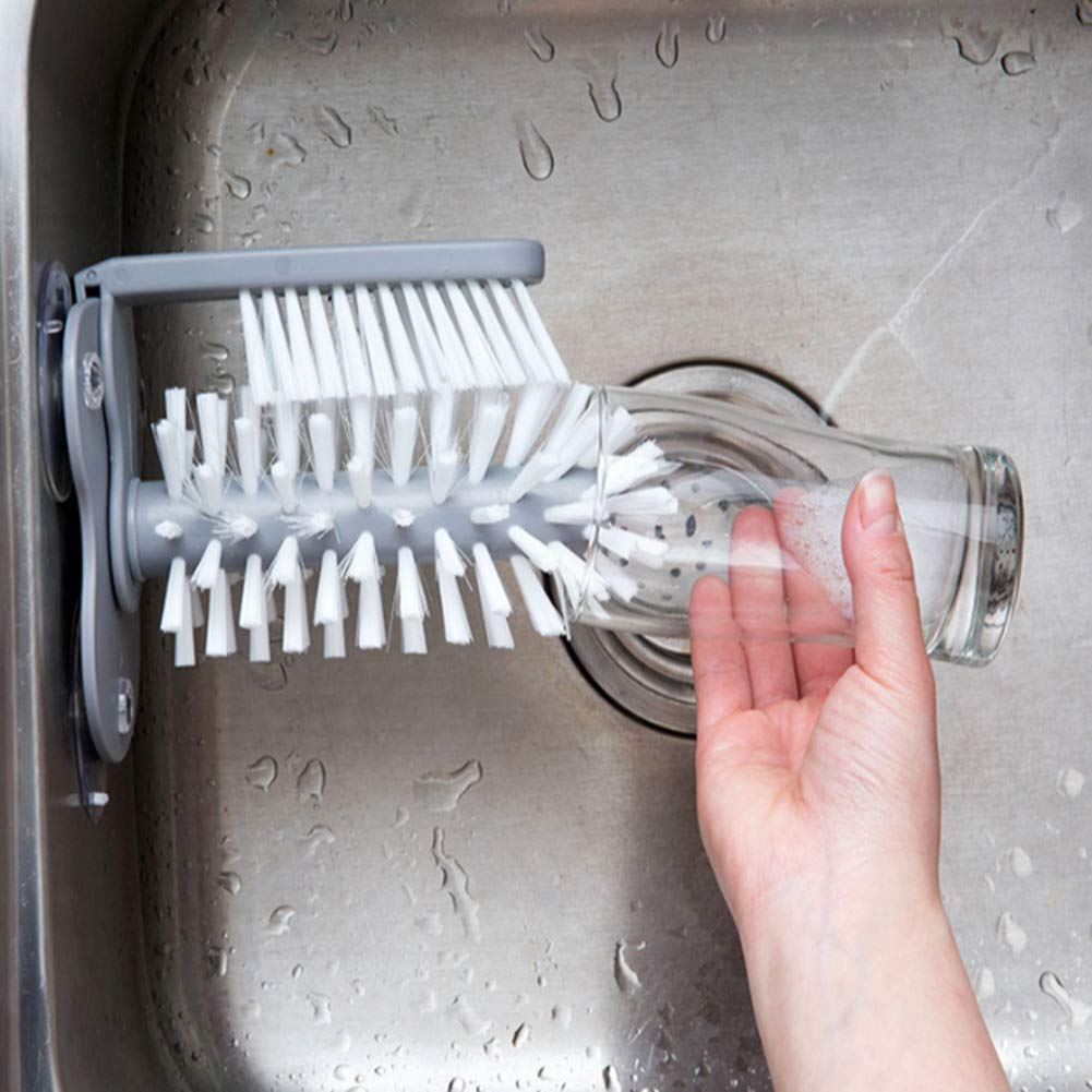 Stainless Steel Water Bottle Cleaning Brush with Suction Base - Long Handle Bottle Brush for Glass Cups, Thermos, Baby Bottles - Perfect for Kitchen, Bar, Restaurant & Home Use