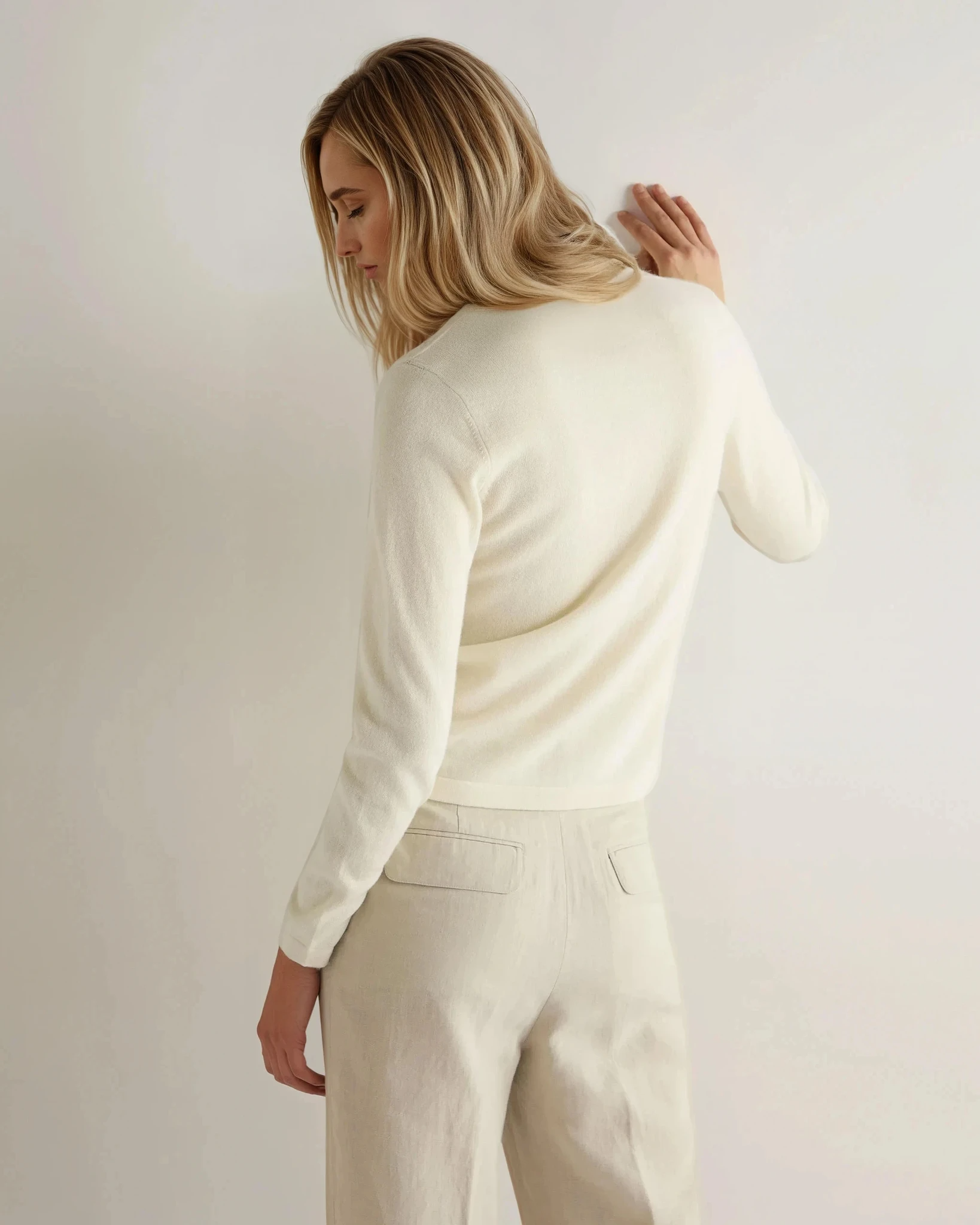 Luxury Women's Cashmere Cardigan - Soft Round Neck Sweater for Fall & Winter | Cozy Office & Casual Wear | New Ivory White