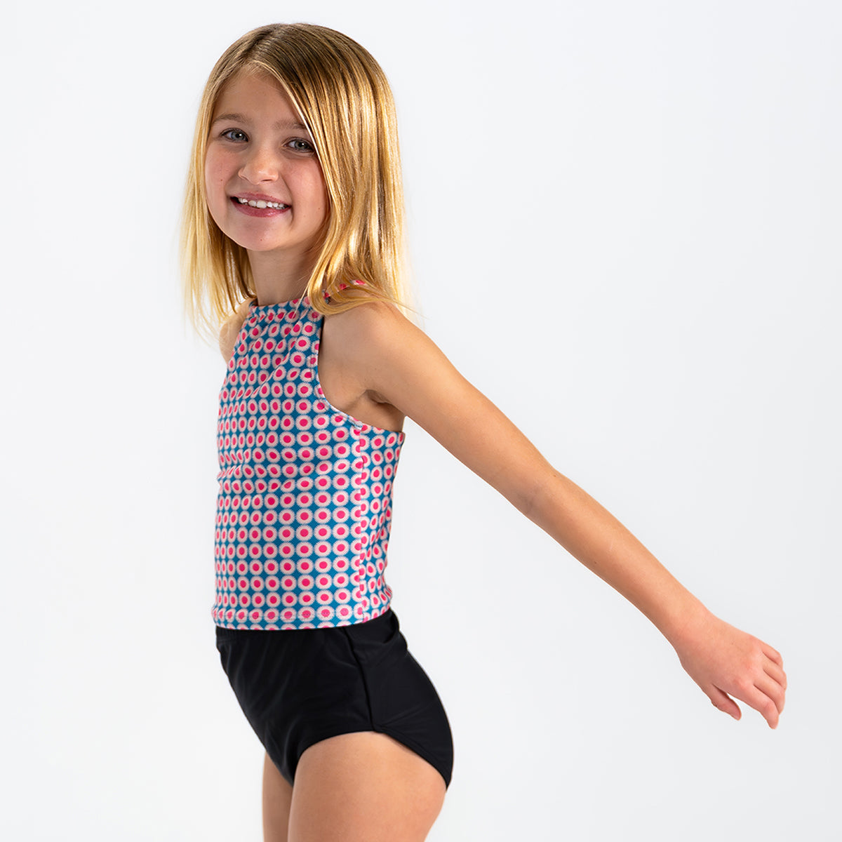 Girls High Neck Crop Tankini Top - Stylish Swimwear for Beach, Pool & Summer Activities