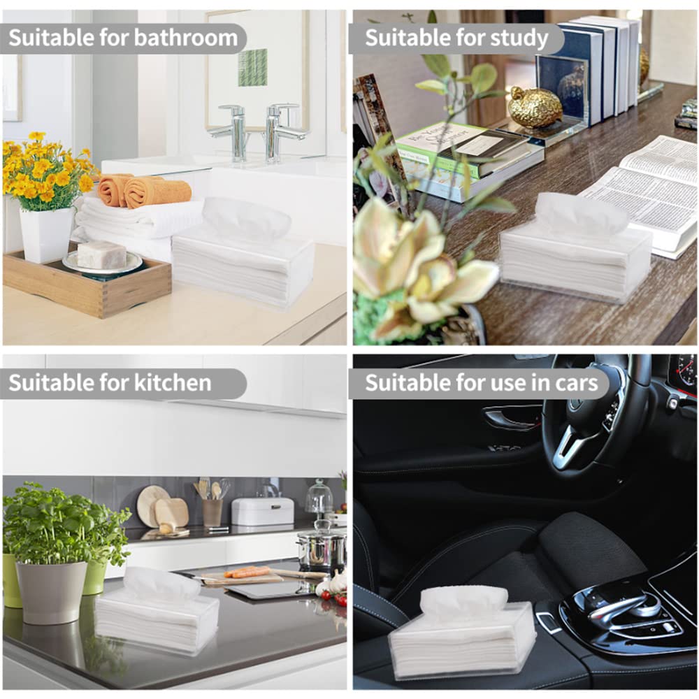 Clear Acrylic Rectangular Tissue Box Holder - Large Square Cover for Bathroom, Kitchen & Car - Stylish Dryer Sheet Dispenser for Home & Office Organization