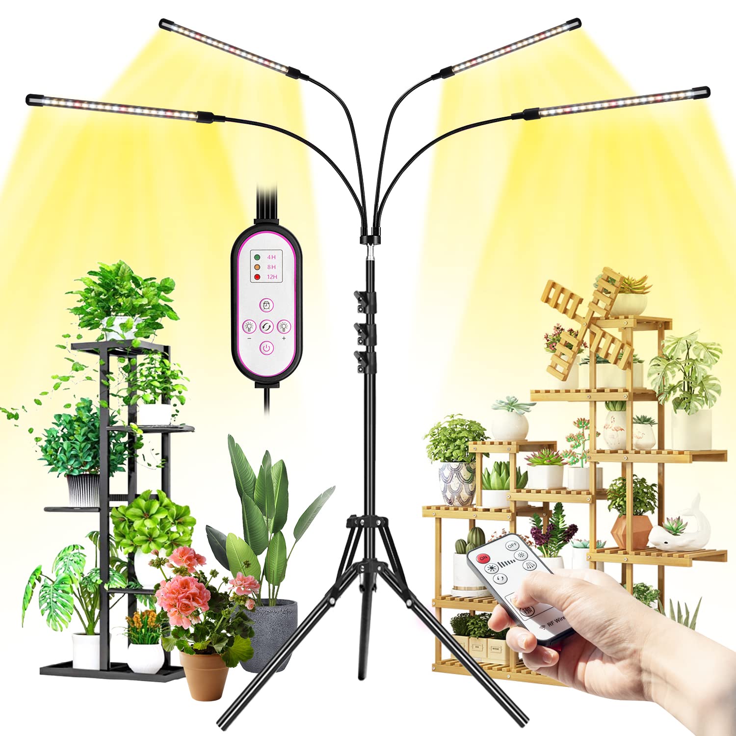 Sowinski 80 LED Full Spectrum Grow Light for Indoor Plants with Timer & Remote Control, 4 Adjustable Gooseneck Heads with Stand - Perfect for Hydroponics, Seedlings, Succulents & Home Gardening