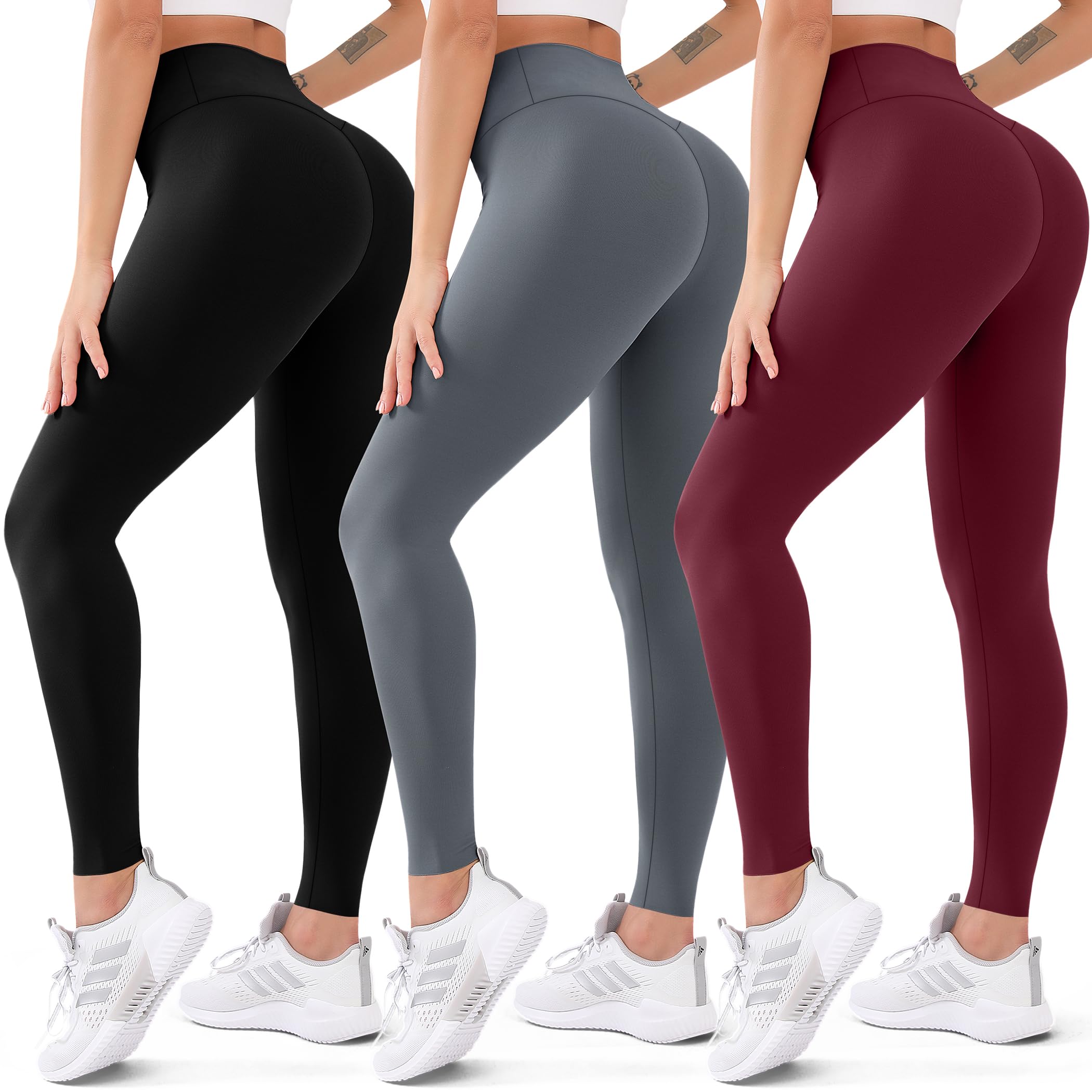 FEYHAY Women's High Waisted Yoga Pants 3-Pack - Tummy Control Butt Lifting Leggings for Workout, Running & Gym - Non See-Through Athletic Pants for Women - Perfect for Yoga, Pilates & Everyday Wear