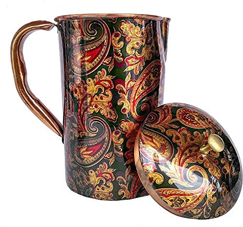 Rastogi Handicrafts Pure Copper Water Jug with Screen Printing - Traditional Indian Pitcher for Home & Kitchen | Perfect for Ayurvedic Water Storage, Gift Giving & Decorative Use
