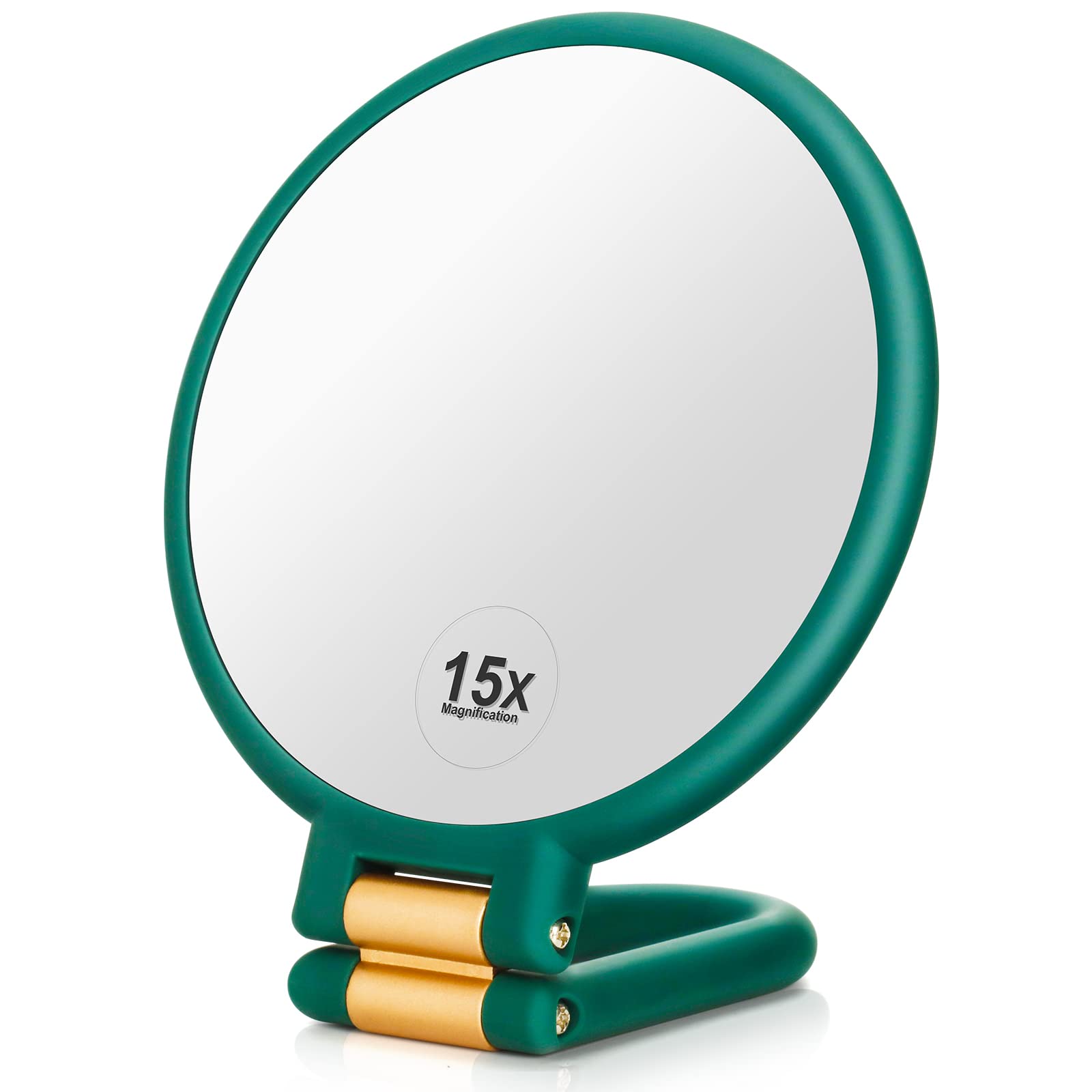 15x Magnifying Handheld Mirror with Foldable Handle - Double-Sided Travel Makeup Mirror for Women, Portable Cosmetic Mirror for Home & Travel (Army Green) | Perfect for Makeup Application, Skincare Routine & On-the-Go Touchups