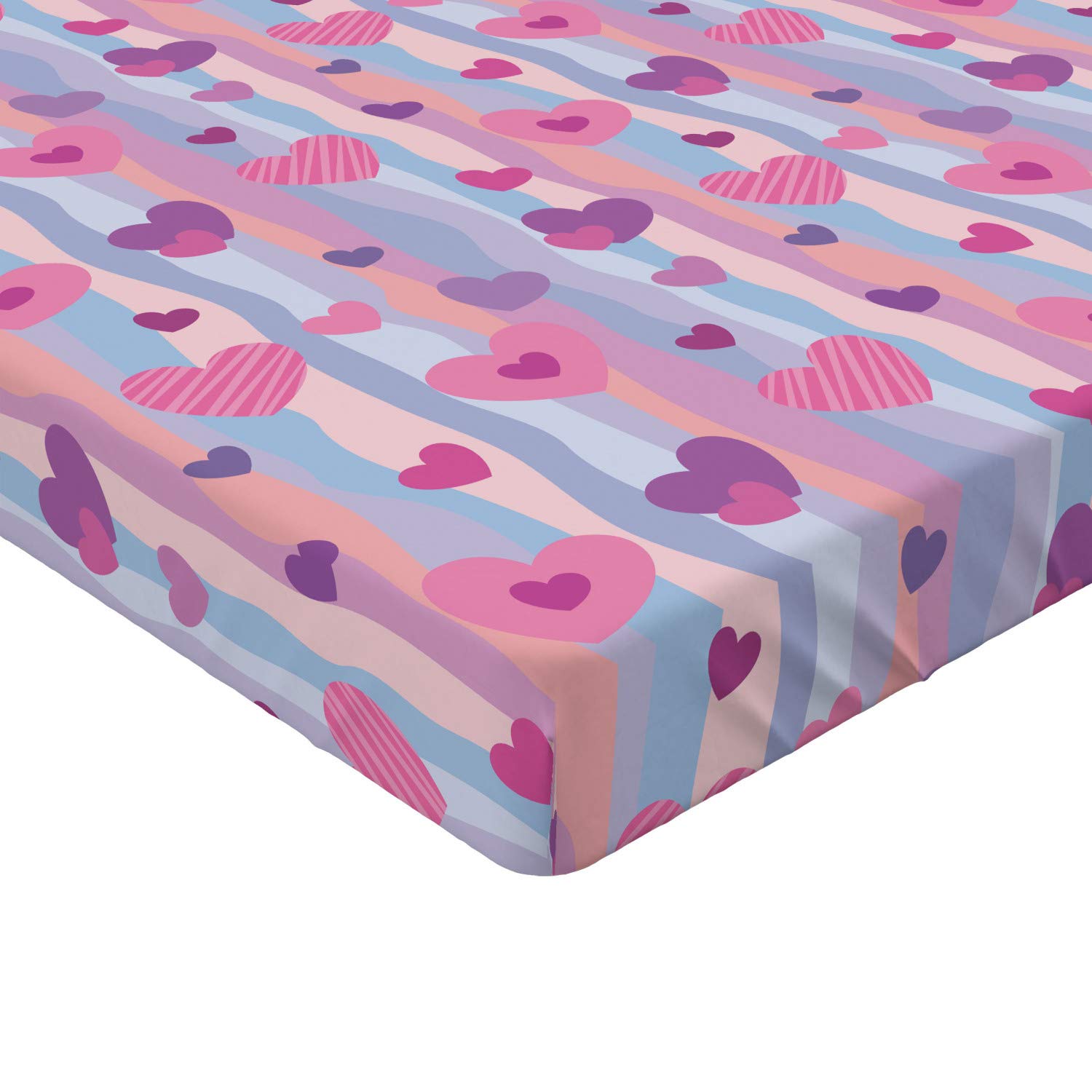 Ambesonne Love Fitted Sheet with Hearts & Vertical Stripes - Romantic Valentine's Wedding Bedding, Deep Pocket All-Around Elastic Twin Size Pale Mauve Purple - Perfect for Guest Rooms, Dorm Decor & Anniversary Gifts