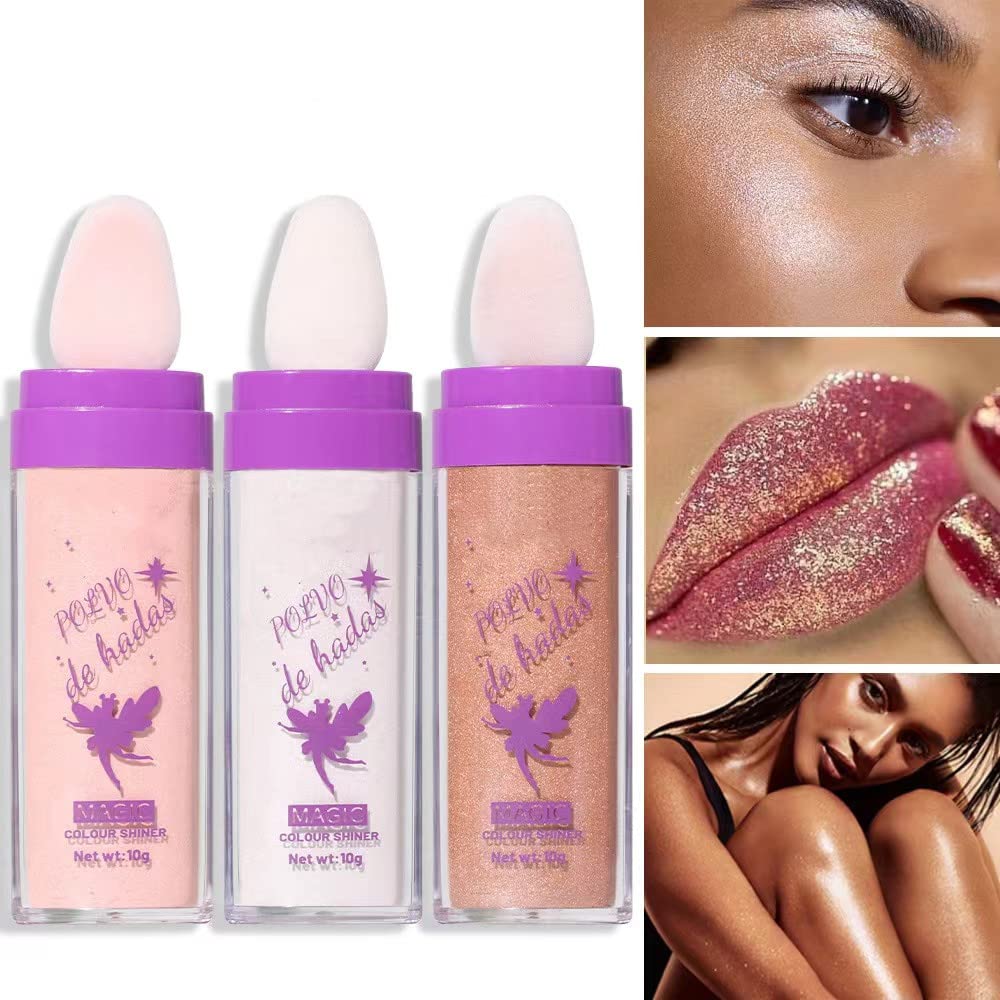 Fairy Highlighter Powder - Shimmering Glitter Body Blush & Face Highlighter Stick for Natural Glow | Sparkling Makeup for Eyes, Lips & Body | Perfect for Parties, Photos & Special Occasions (01# White)