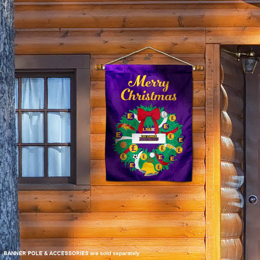 LSU Eunice Happy Holidays Christmas Banner Flag - Festive Decor for LSU Fans, Home, Office & Dorm Room - Perfect for Christmas Party, Gameday & Campus Events