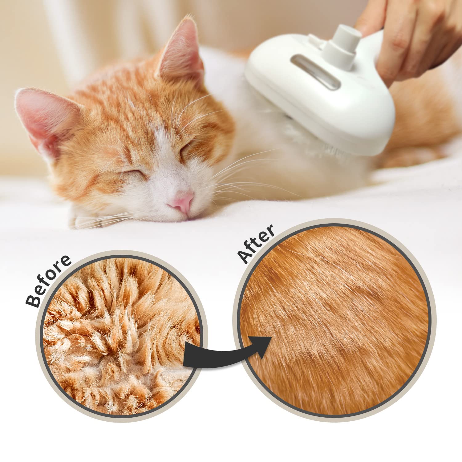 3-in-1 Self-Cleaning Steam Pet Brush for Cats & Dogs - Removes Tangles & Loose Hair for Long/Short Haired Pets - White Grooming Brush for Shedding Control - Perfect for Home Grooming & Professional Pet Care