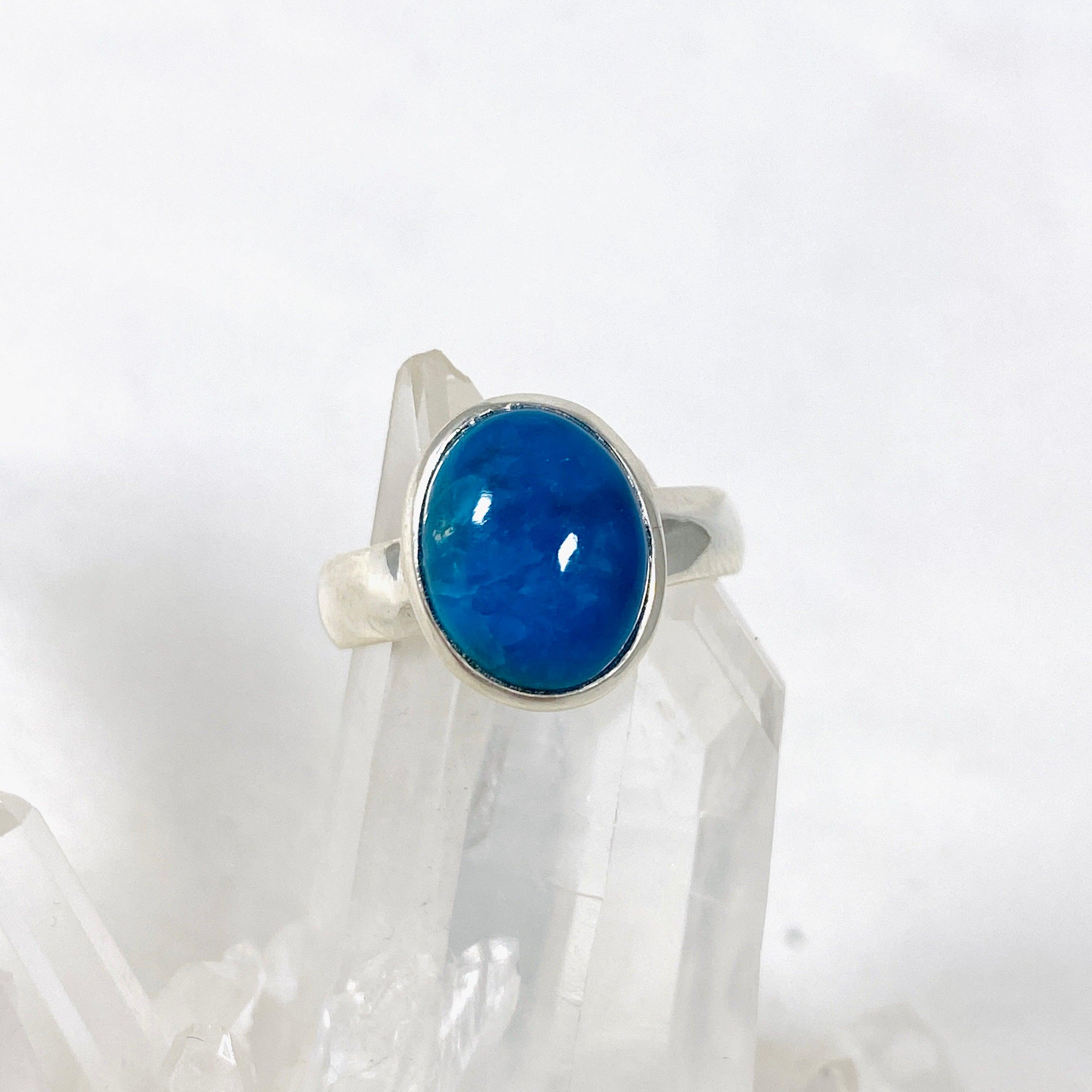 Natural Cavansite Oval Ring - Size 8.5 PRGJ367 - Elegant Blue Crystal Jewelry for Women, Perfect for Weddings, Parties & Special Occasions