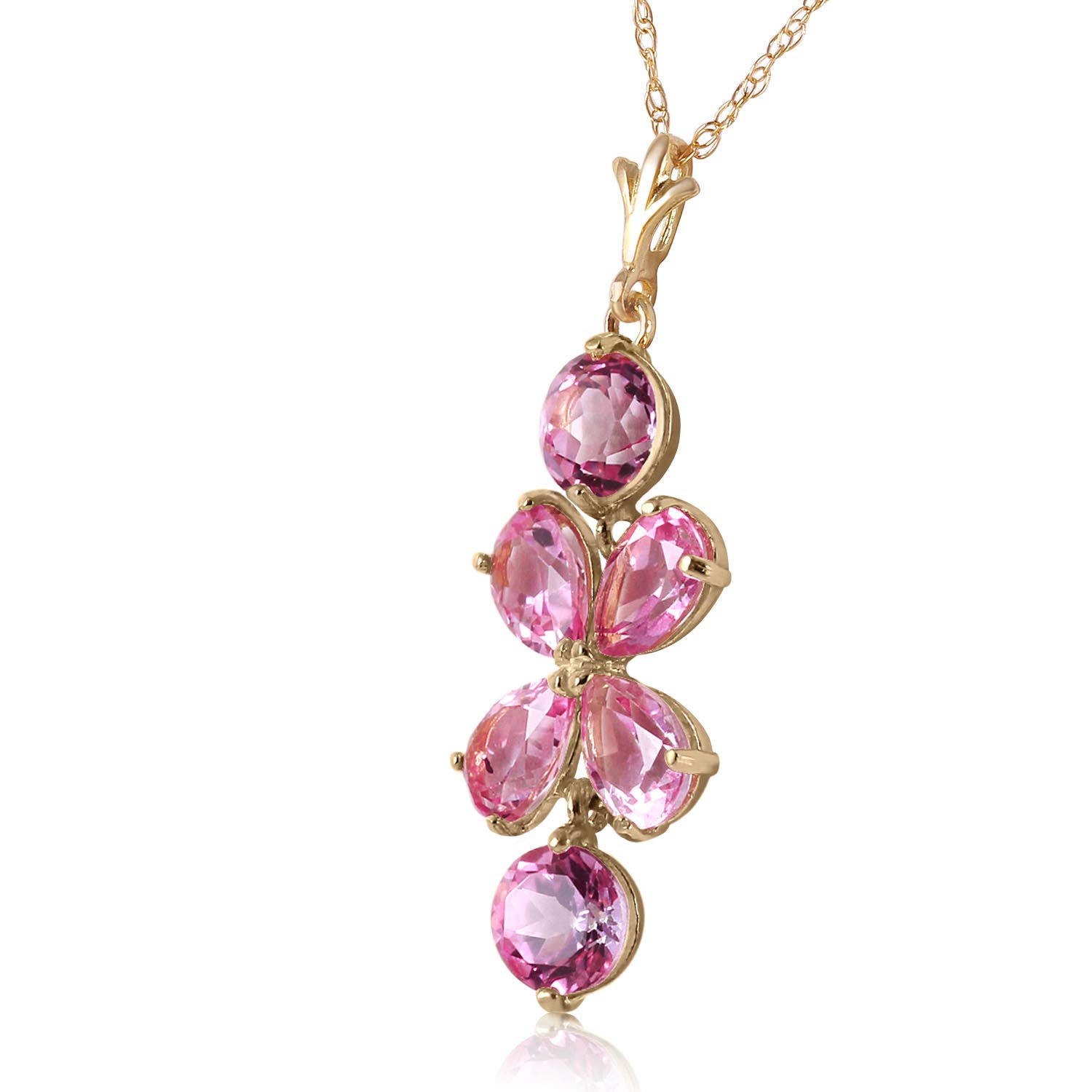 14K Yellow, White & Rose Gold Pink Topaz Drop Pendant Necklace - Round & Pear-Shaped Gemstone Jewelry for Women, Gift for Her, Birthday, Anniversary, Valentine's Day