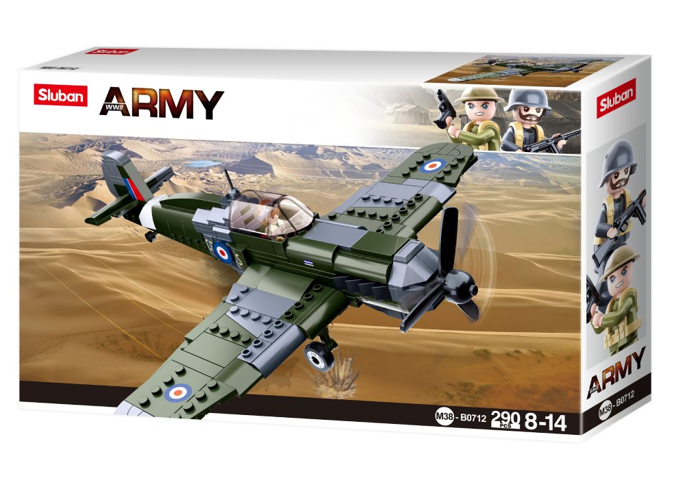 Sluban M38 B0712 RAF Spitfire Fighter Plane Building Kit - 290 Pieces Military Aircraft Model Set for Kids & Adults - Perfect for Collectors, Display, and WWII History Enthusiasts