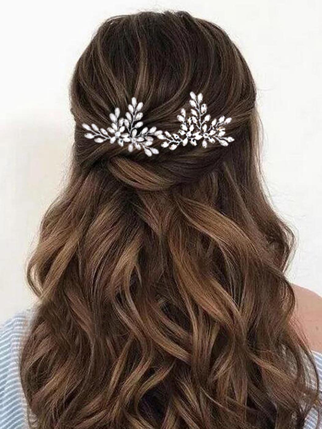 Sparkling Rhinestone Wedding Hair Pins for Bride & Bridesmaids - Crystal Hair Clips for Women & Girls - Elegant Bridal Hair Accessories (Pack of 2, Silver) - Perfect for Weddings, Prom, Parties & Special Occasions