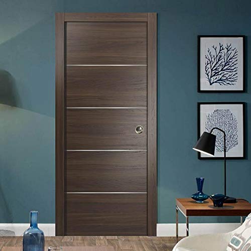 SARTODOORS 42x80 Pocket Sliding Brown Door with Frame - Planum 0020 Chocolate Ash Finish | Solid Core Closet Door with Hardware & Trims | Perfect for Bedrooms, Walk-in Closets & Space-Saving Room Dividers