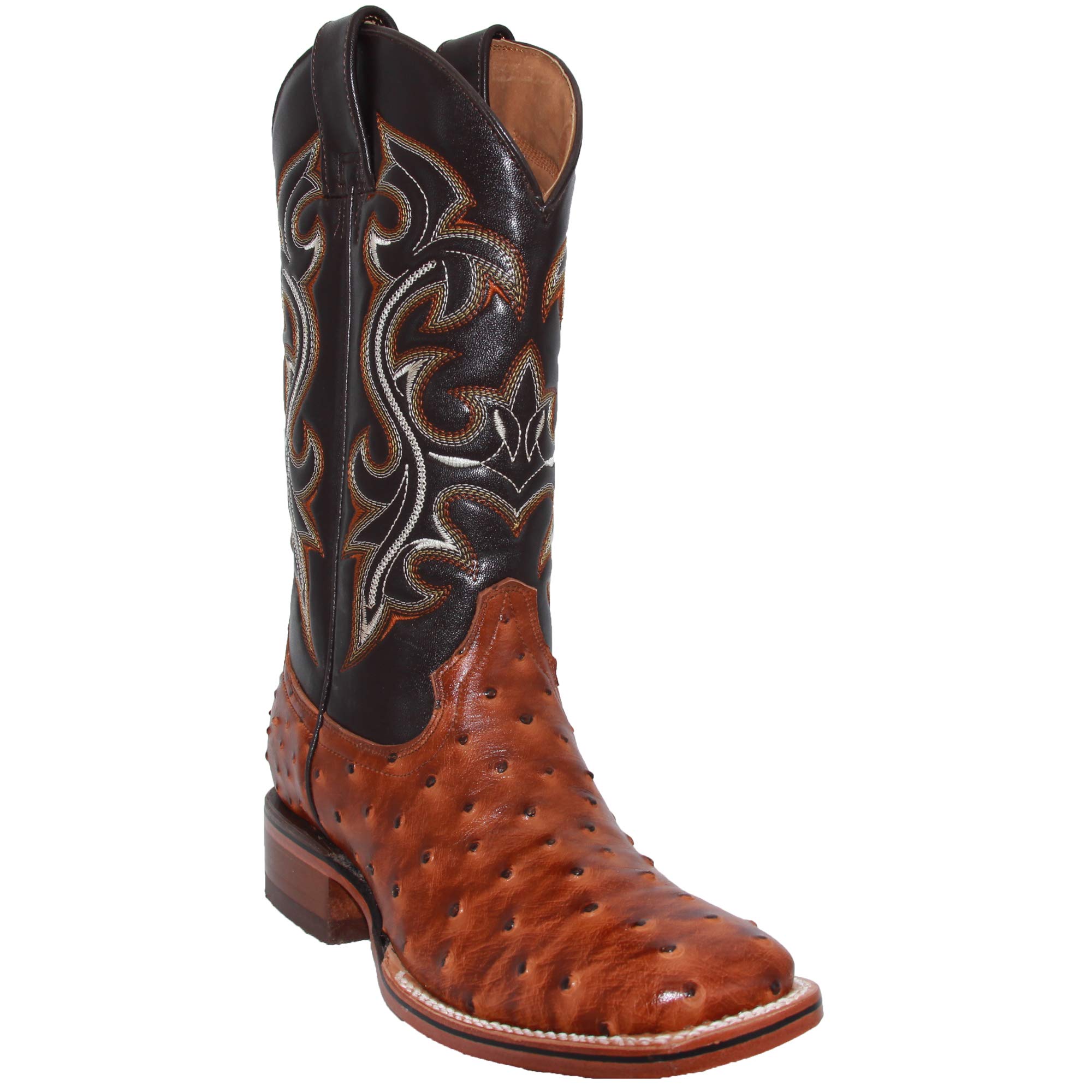 **Genuine Cowhide Leather Western Cowboy Boots for Men - Square Toe Rodeo Boots with Ostrich Print - Perfect for Rodeo, Country Dancing & Western Fashion**