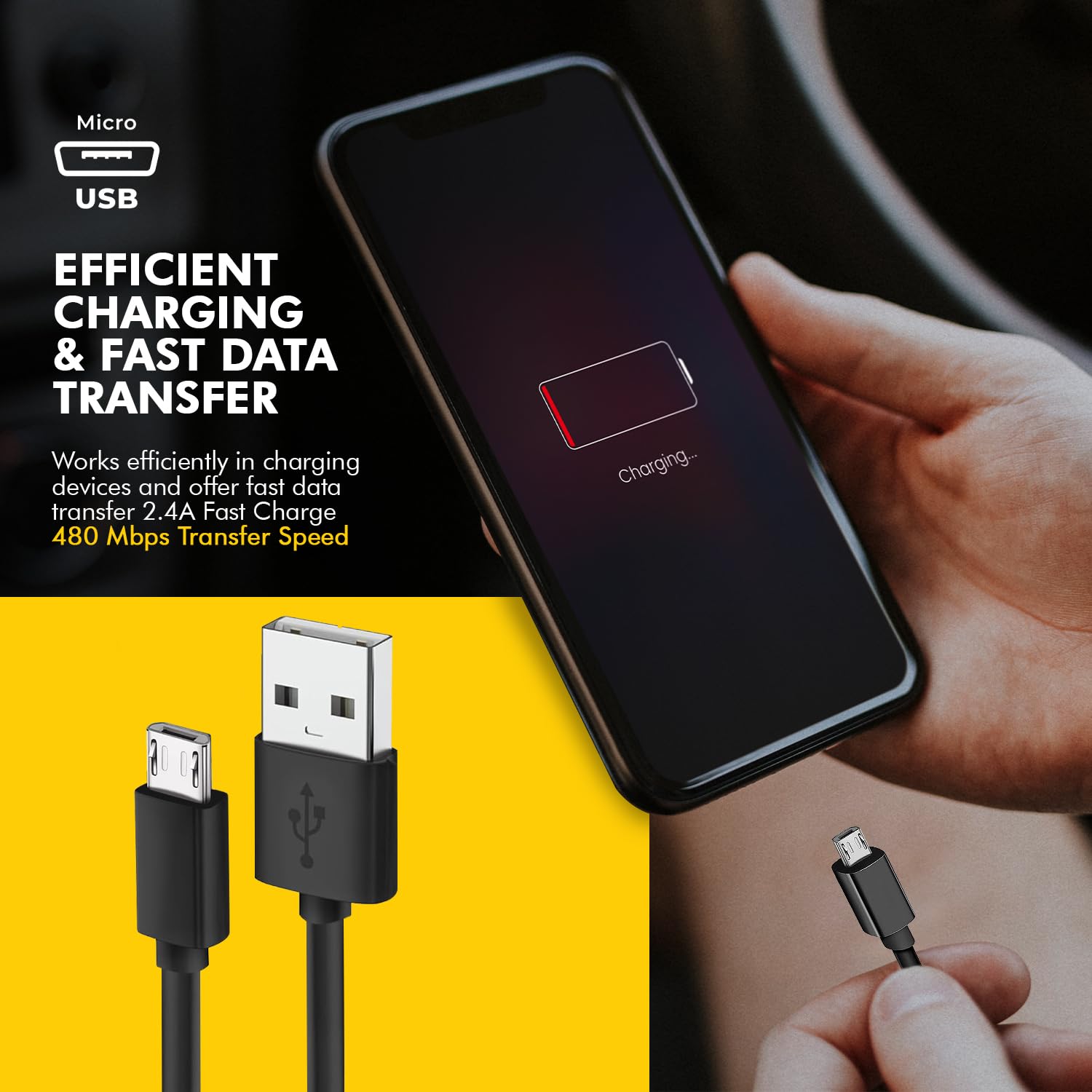 2-Pack Micro USB Cable - Fast Charging & Data Sync for Kindle Fire HD 6/7/8/10 (1st-8th Gen), Paperwhite, Bluetooth Speakers, Headphones - Durable 6ft Cord for Home, Office & Travel