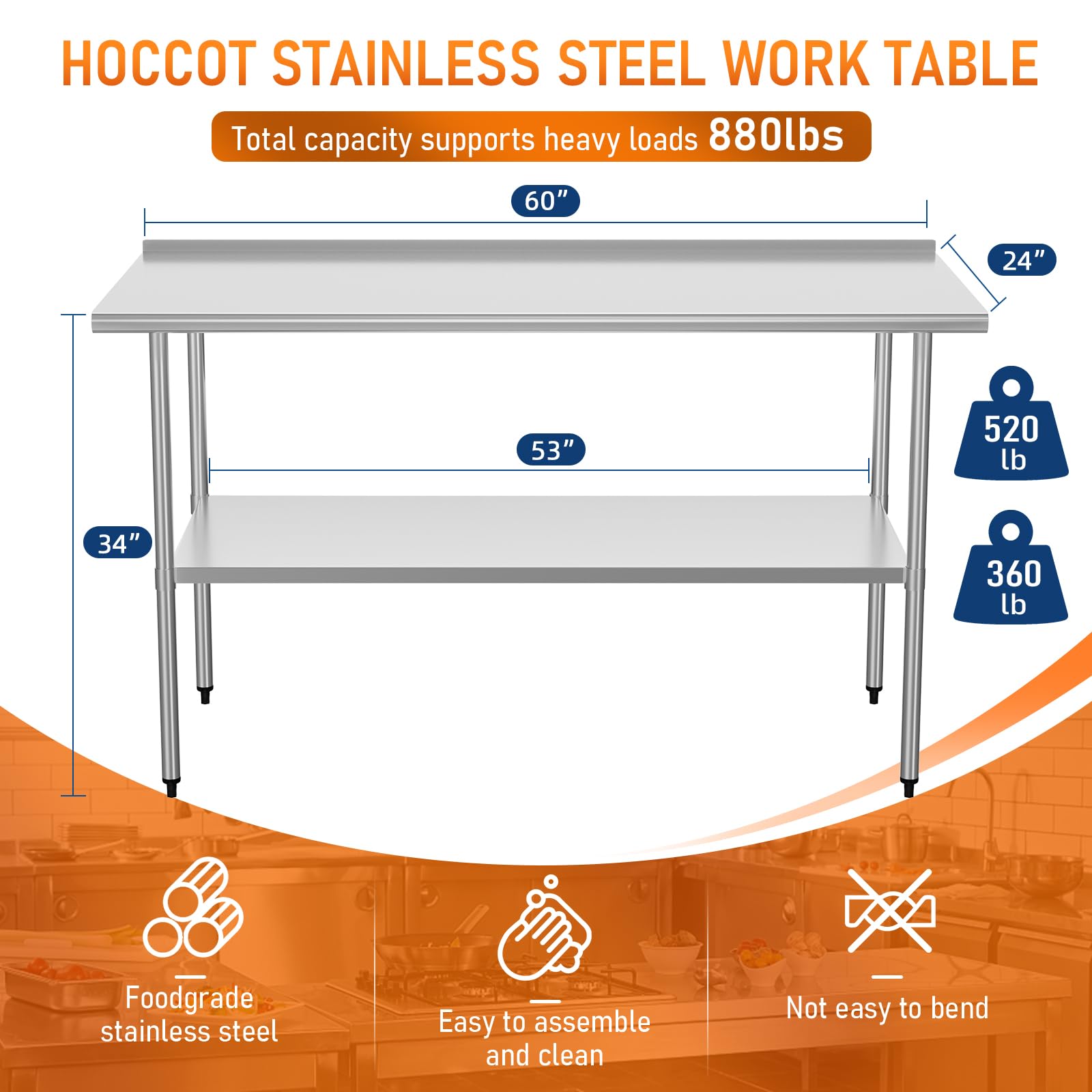 Premium Stainless Steel Work Table 24x60 Inches - Adjustable Shelf & Backsplash - Heavy Duty Commercial Kitchen Prep Table for Restaurant, Food Prep, Garage, Laundry Room & Outdoor BBQ Cooking - Easy to Clean Utility Table