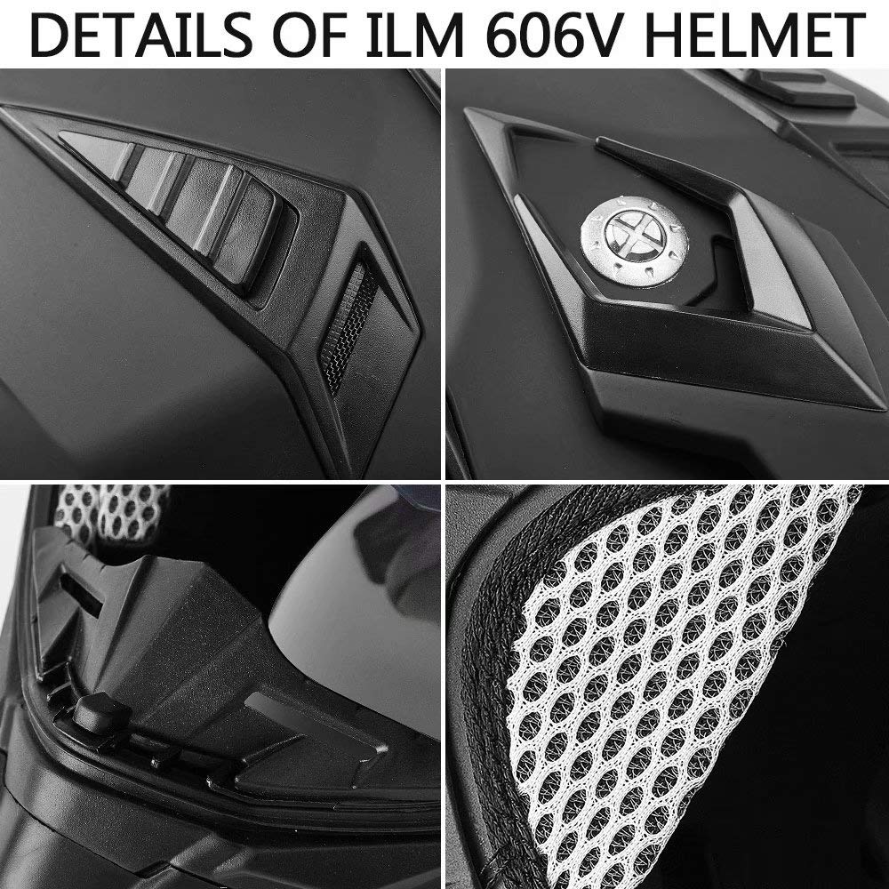 **ILM Off Road Motorcycle Helmet - DOT Certified Full Face Dual Sport Helmet with Sun Visor for Dirt Bike, ATV & Motocross (Model 606V) - Ideal for Trail Riding, Adventure Racing & Off-Road Excursions**