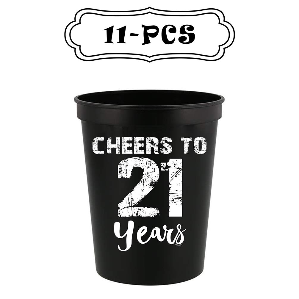 Veracco 21st Birthday Party Cups - Funny 21st Birthday Gag Gifts for Men, 12-Pack Stadium Cups in White/Black - Perfect for 21st Birthday Celebrations, Bachelor Parties & College Events