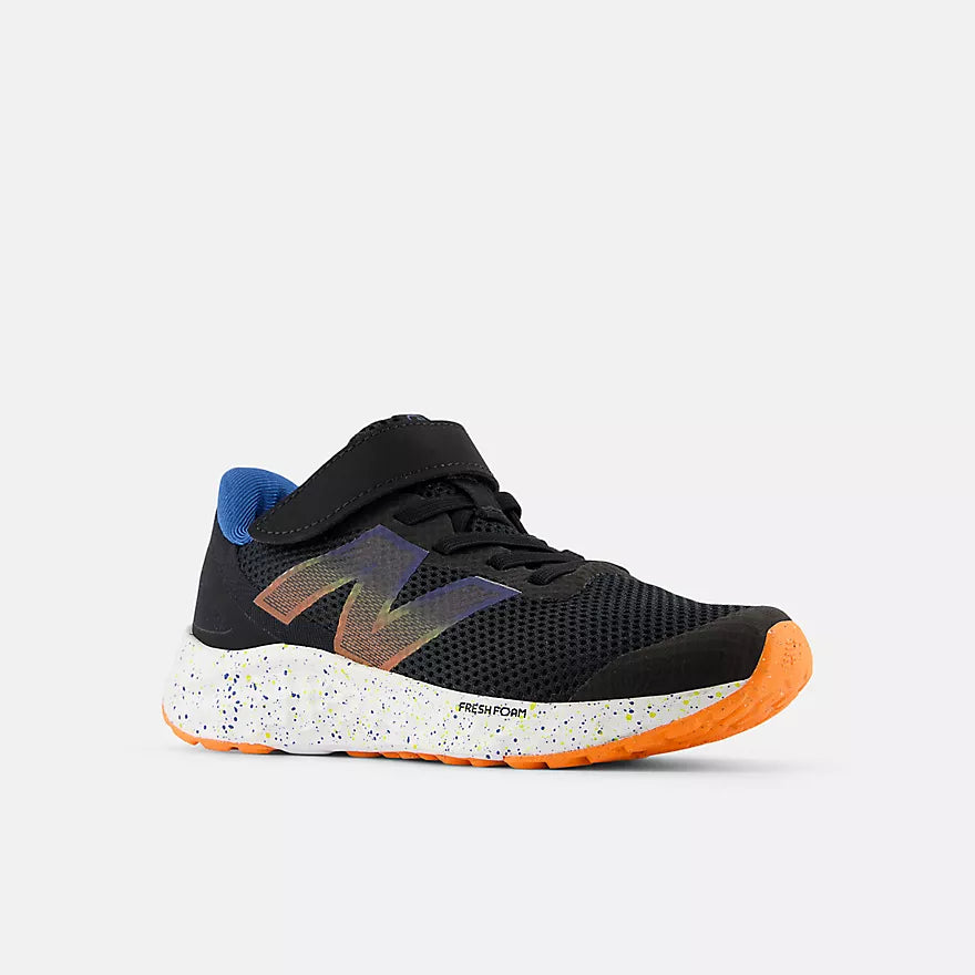 New Balance Arishi v4 Bungee Lace Kids Sneakers - Black/Blue Agate/Blaze Orange | Lightweight Running Shoes for Boys & Girls | Perfect for School, Sports & Daily Wear