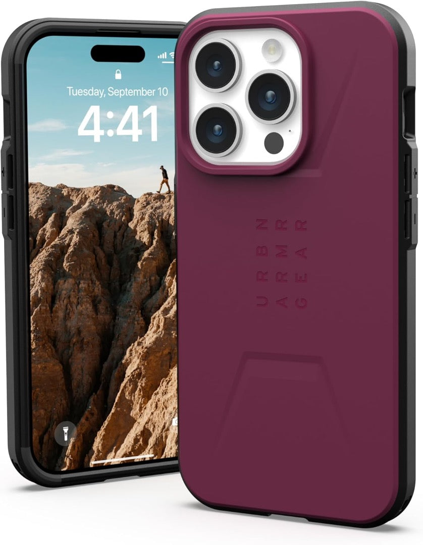 UAG Civilian Series MagSafe Compatible Case for iPhone 15 Pro - Bordeaux Red | Military-Grade Drop Protection | Perfect for Outdoor Adventures & Daily Use