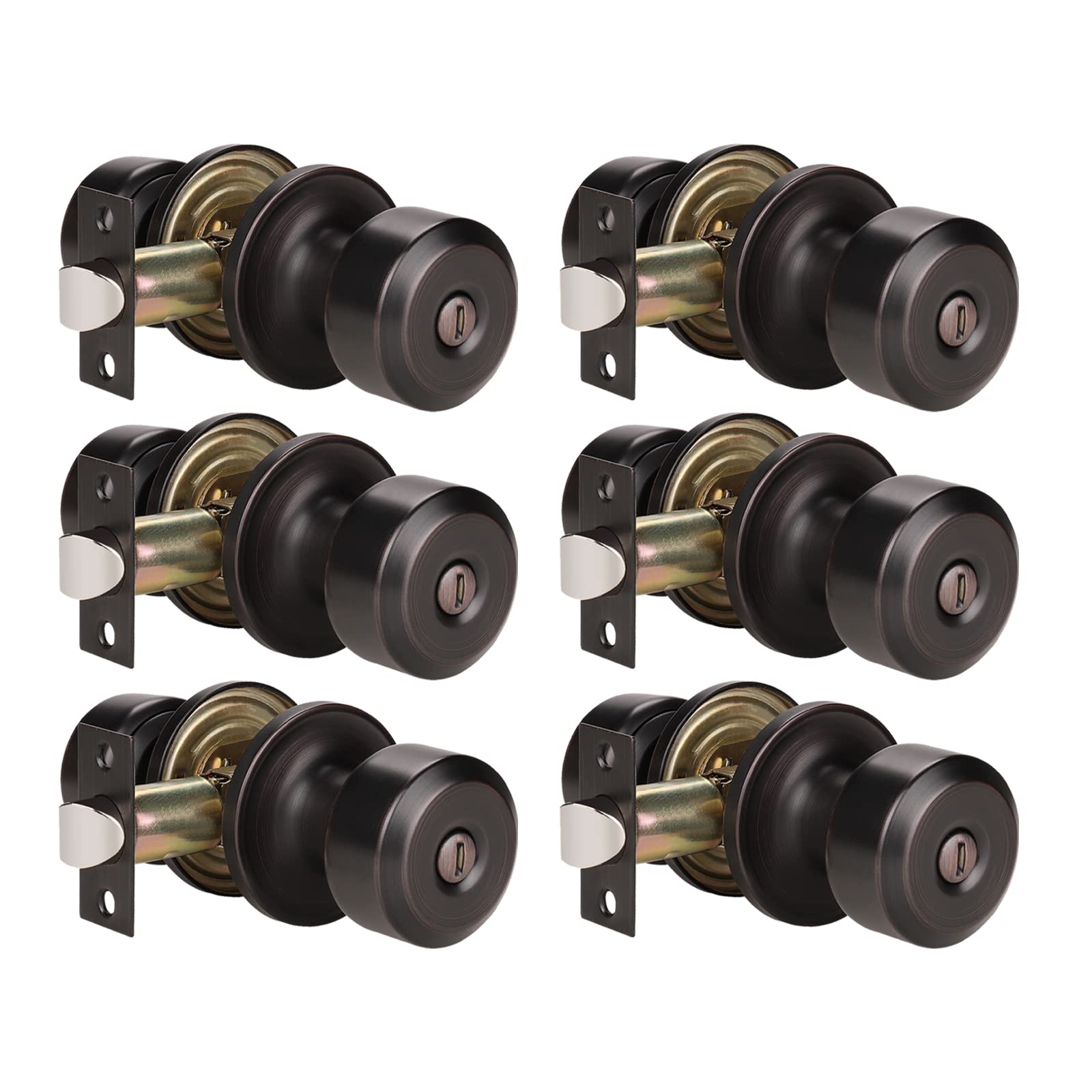 KNOBWELL 6 Pack Modern Round Privacy Door Knobs - Dark Bronze Cylinder Knobs for Bedroom, Bathroom & Interior Doors | Perfect for Home, Office & Commercial Spaces