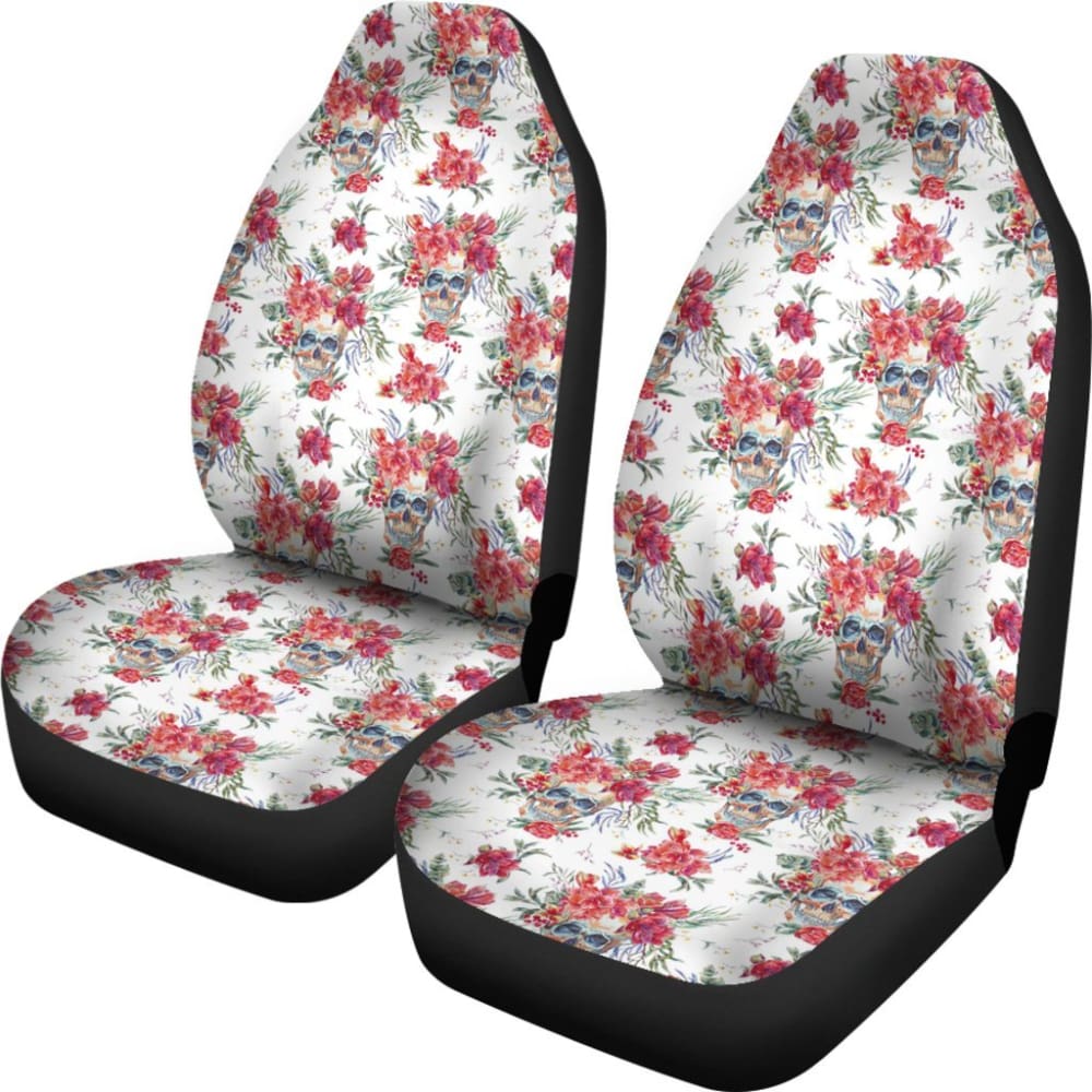 2 Pcs Sugar Skull Car Seat Covers - Universal Fit for Most Vehicles, Durable & Stylish Seat Protectors - Perfect for Day of the Dead Decor, Halloween, and Mexican Theme Car Accessories
