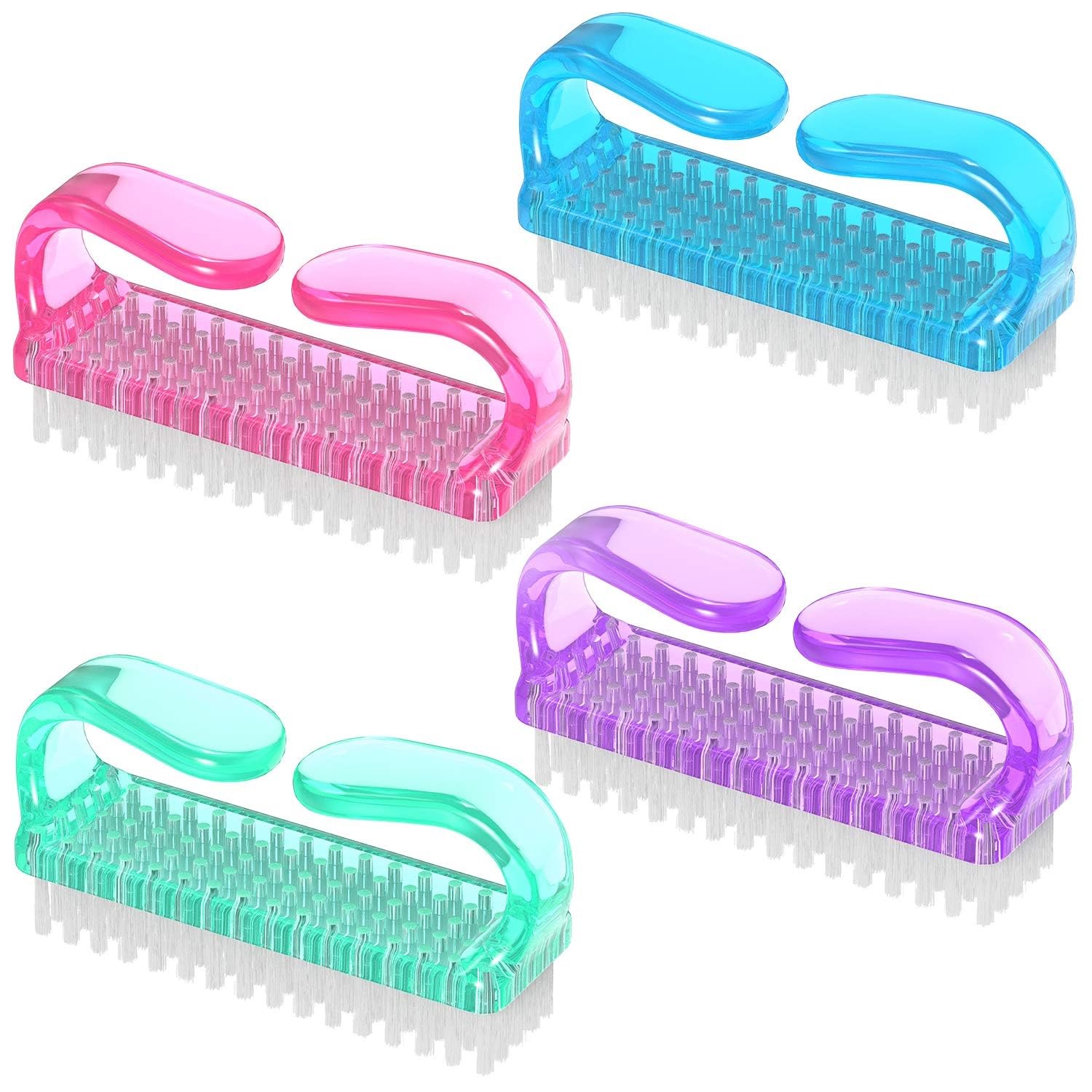 FACEJEWEL Nail Cleaning Brush Set - 4 Pack Multicolor Hand & Toe Scrub Brush with Ergonomic Handle for Manicure & Pedicure - Perfect for Home Spa, Salon Care, Travel Hygiene & Gift Sets