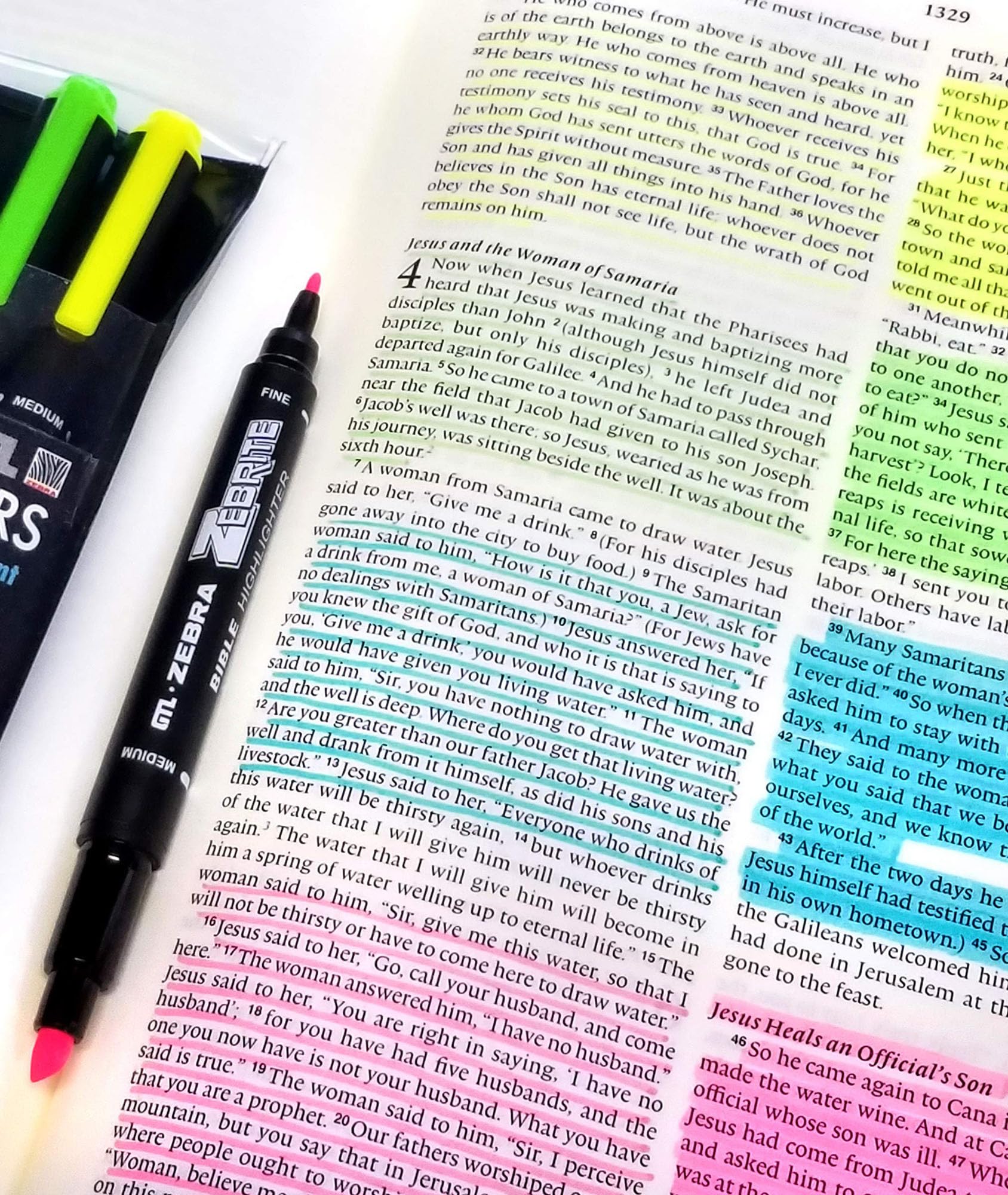 Zebrite Bible Highlighter Set - No Bleed, No Fade - Pink Ink for Bible Study & Note Taking