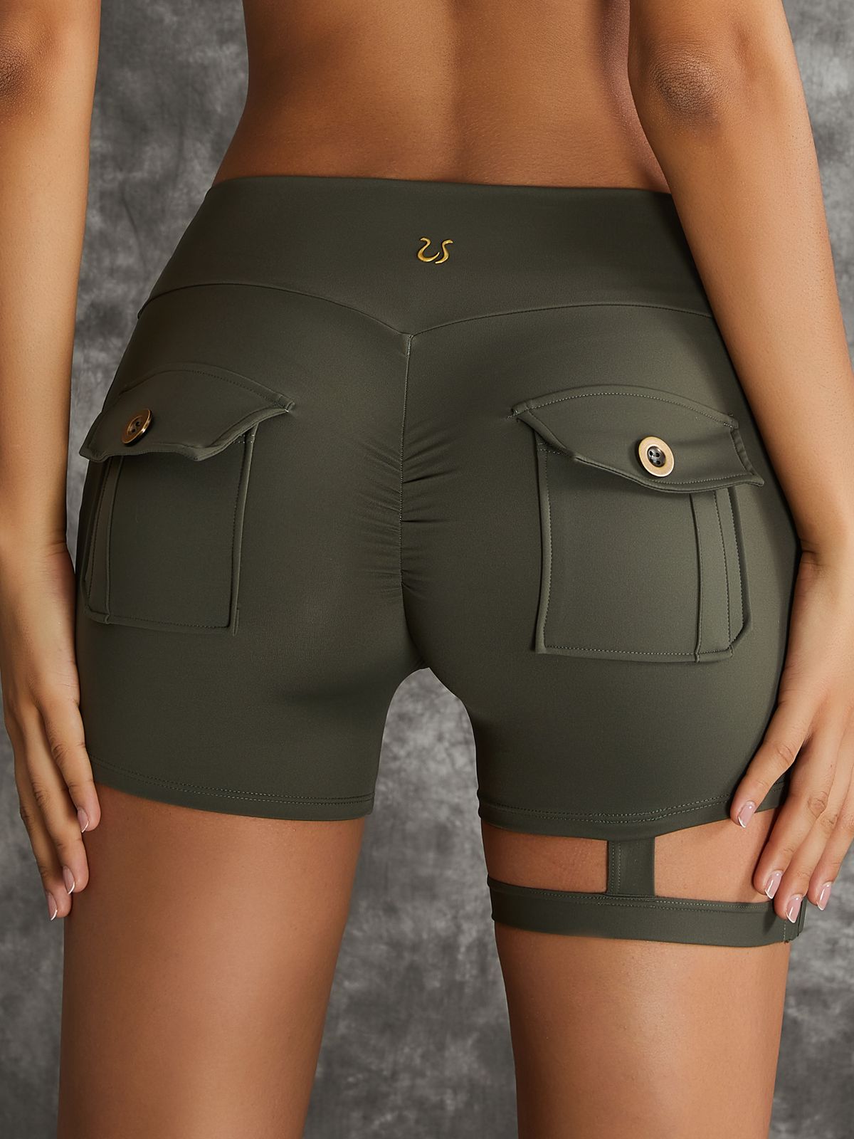 ZASUWA Women's High Waisted Workout Shorts - Sexy Cut Out Mesh Pocket Scrunch Butt Lifting Gym Shorts for Running, Yoga & Fitness