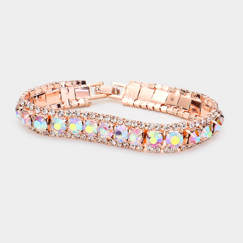 AB Crystal Stretch Bracelet in Rose Gold | 537528 | Elegant Jewelry for Women, Perfect for Parties, Weddings & Everyday Wear