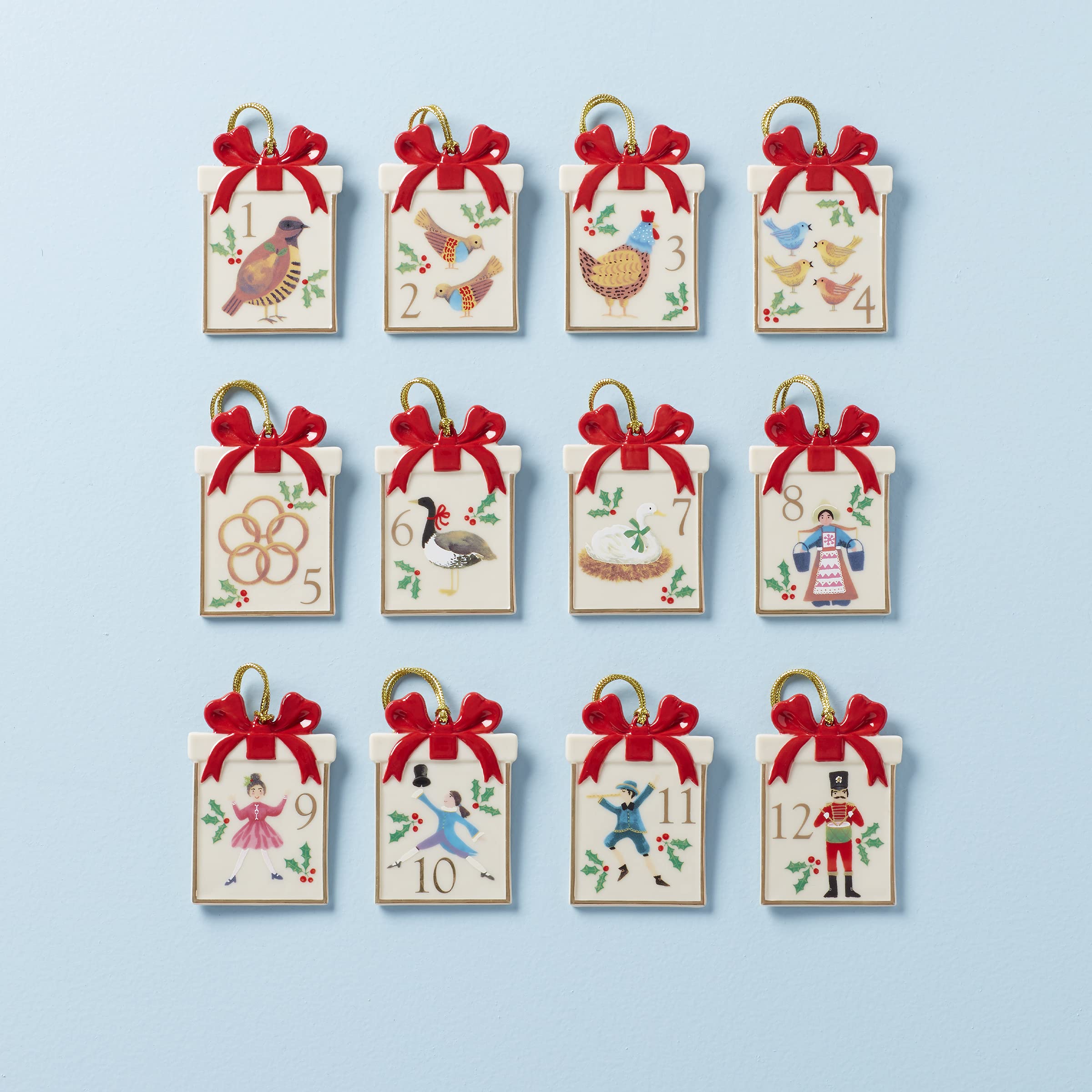 Lenox 893636 Twelve Days of Christmas 12-Piece Ornament Set - Elegant Holiday Decor for Christmas Tree & Home Decoration