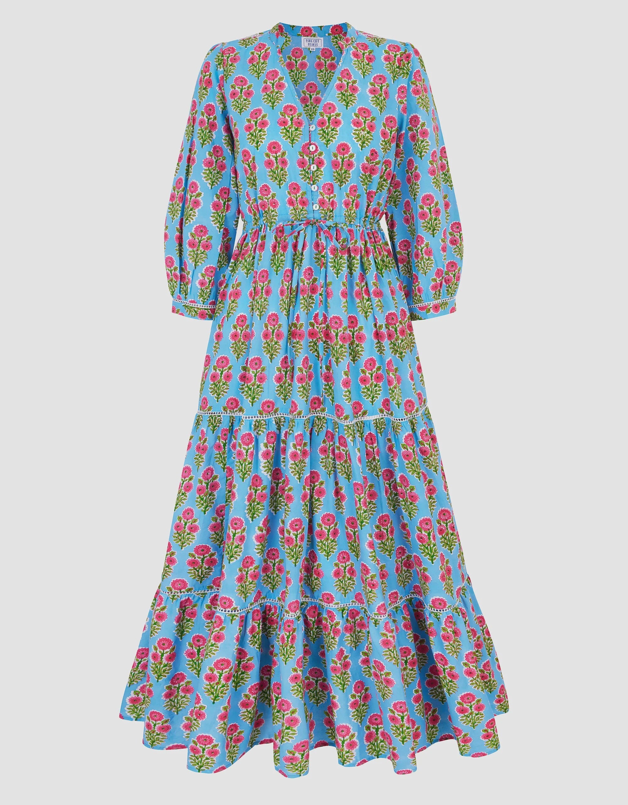 Pink City Prints Island Buta Maria Dress - Floral Boho Maxi Dress for Women, Beach Vacation & Summer Outfits