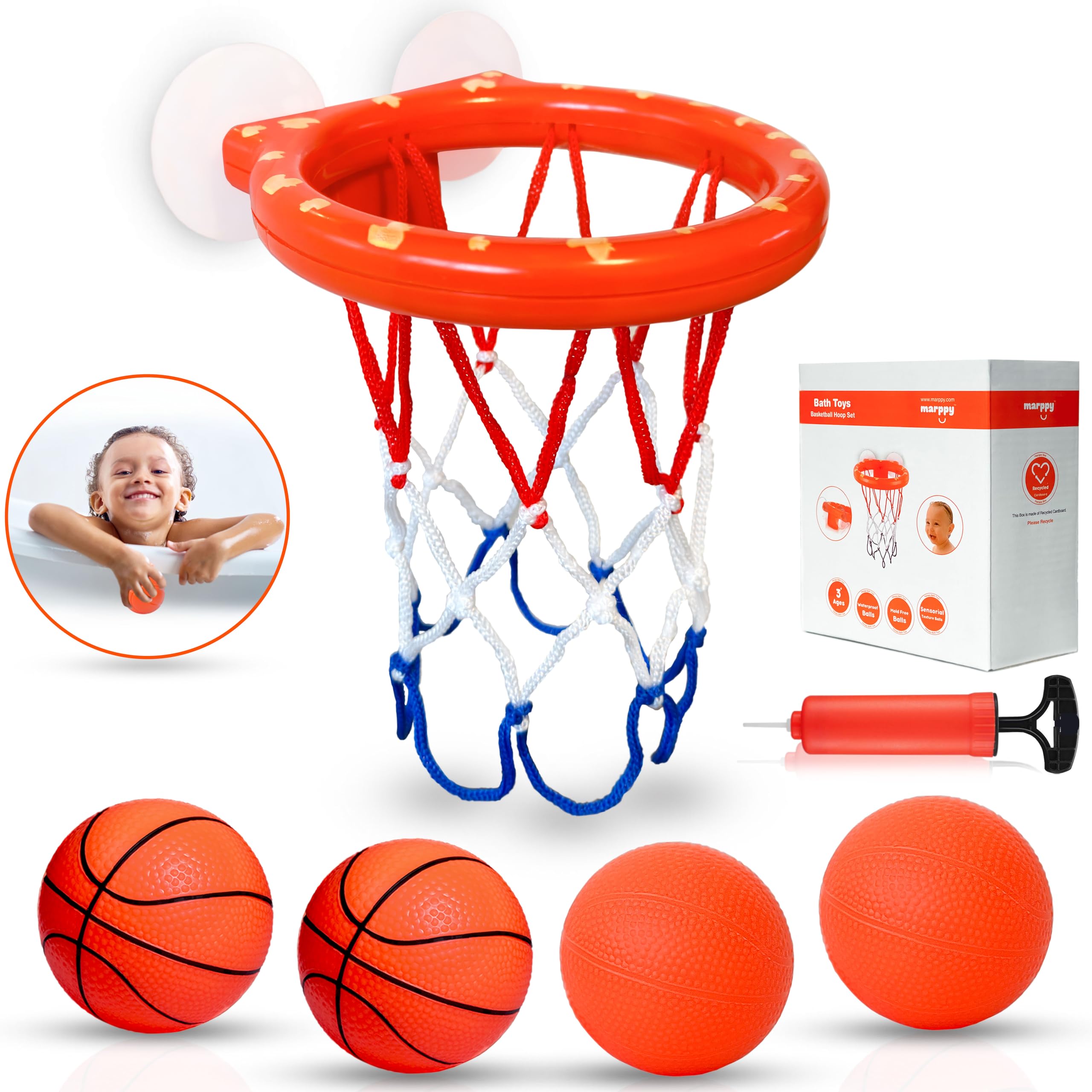 **Mold-Free Bath Toys for Toddlers - Bathtub Basketball Hoop with 4 Soft Balls & Strong Suction Cups | Fun Shower & Bath Time Games for Boys & Girls | Perfect for Indoor Play & Kids' Bathroom Activities**
