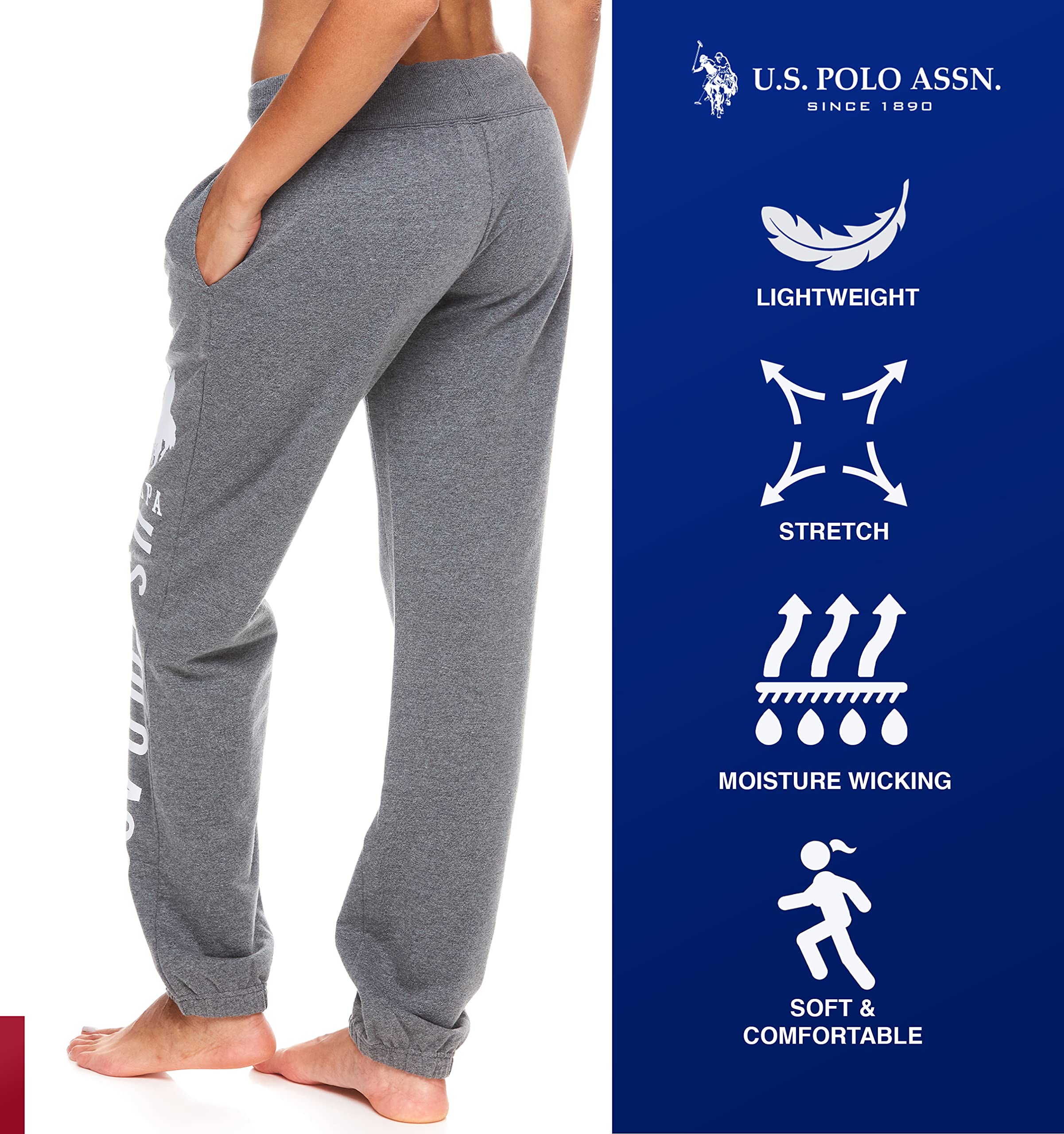 U.S. Polo Assn. Women's Essential French Terry Joggers with Pockets - Soft, Breathable Sweatpants for Lounge, Yoga & Running | Comfortable Casual Wear