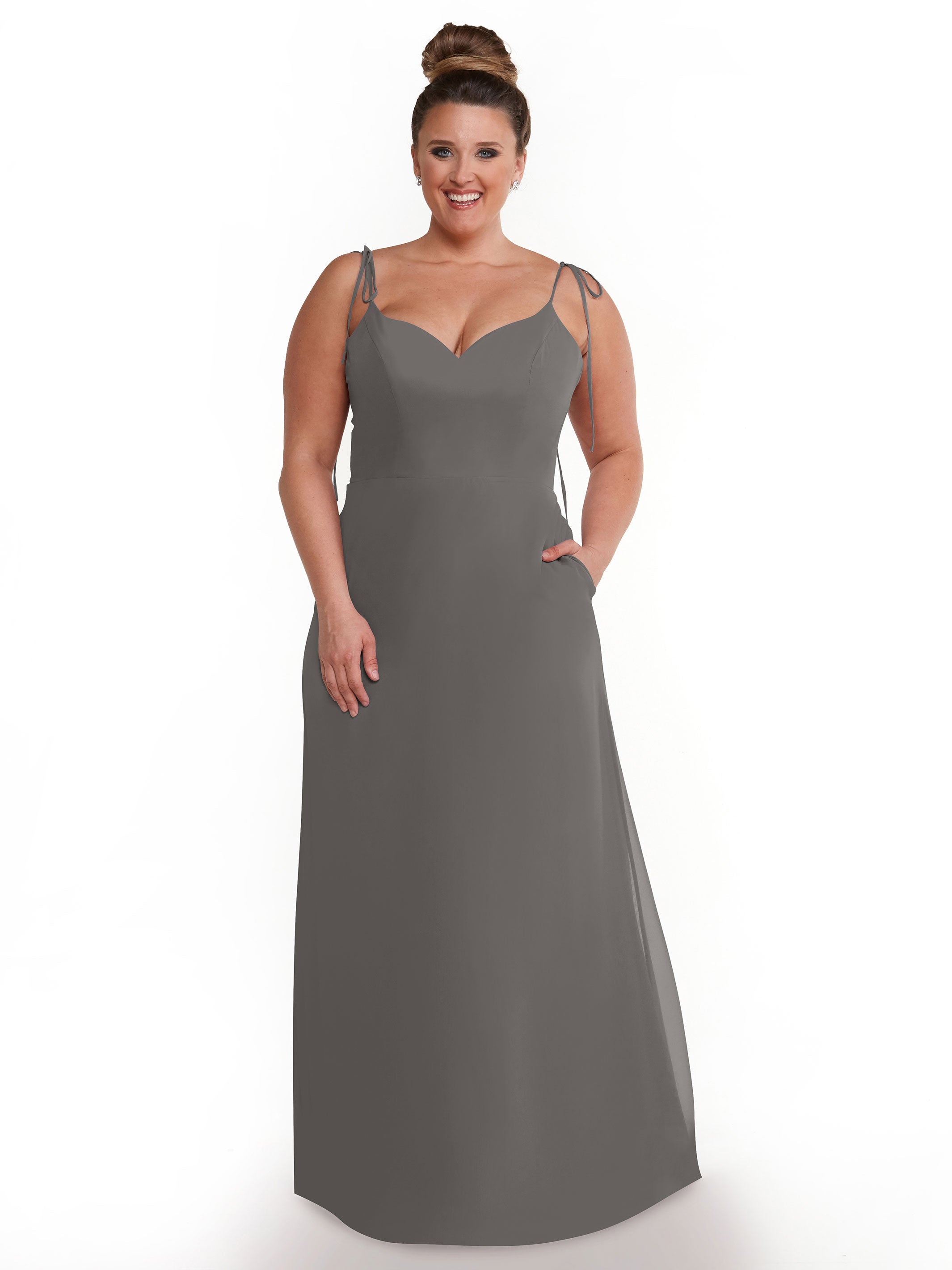 Elegant 80144 Chiffon A-Line Bridesmaid Dress with V-Neck & Spaghetti Straps - Perfect for Weddings, Formal Events & Special Occasions