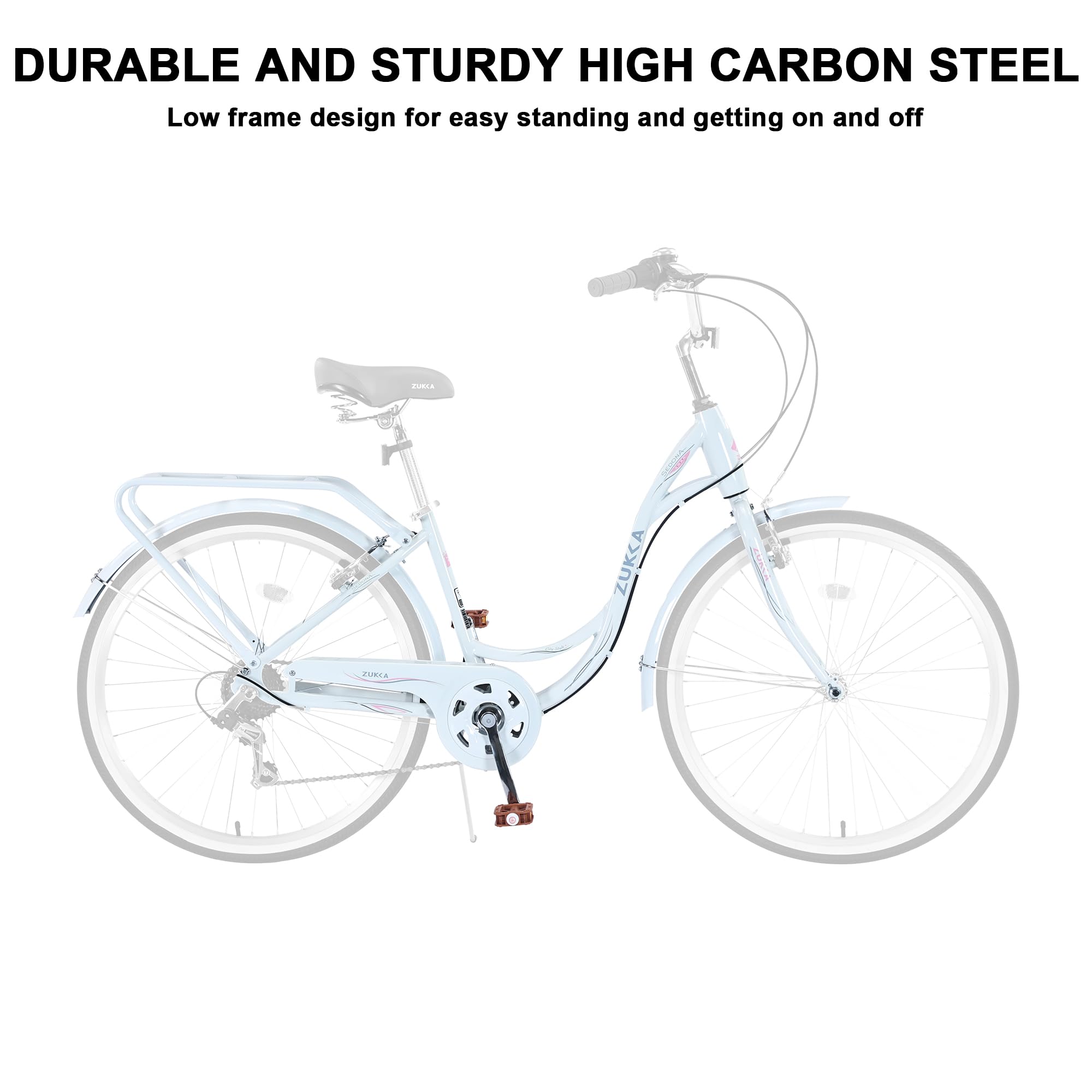 26 Inch Women's Beach Cruiser Bike - 7 Speed Commuter Bicycle with Lightweight High Carbon Steel Frame, Alloy Wheels, Platform Pedals & Comfortable Padded Seat | Perfect for Coastal Rides, City Commuting & Leisure Cycling