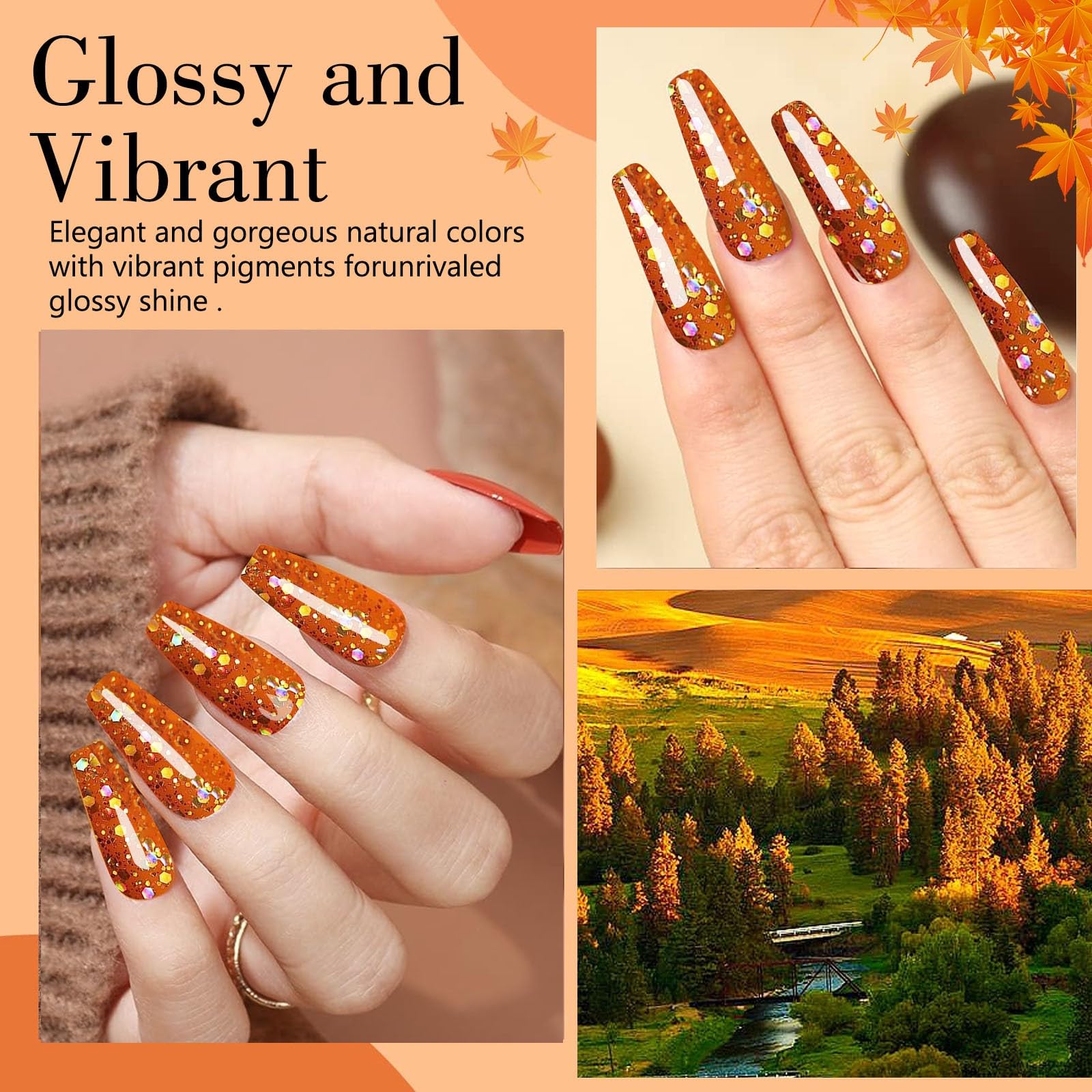 Professional Orange Glitter Acrylic Nail Powder for Nail Extensions & 3D French Nail Art - 30g Halloween Nail Design Kit with Flower Carving Tools, Perfect for Beginners & DIY Manicures | Salon & Home Use, Party & Special Occasion Nails