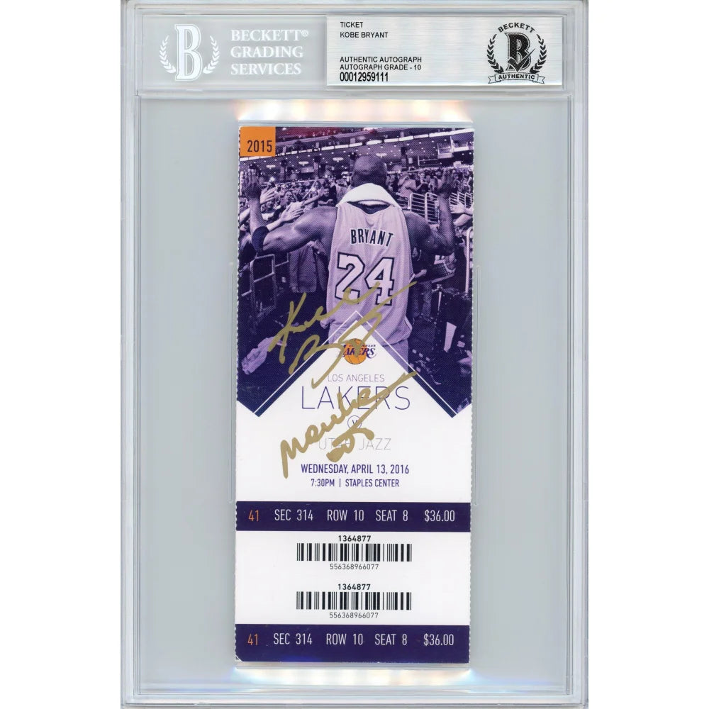 Kobe Bryant Autographed Final Lakers Game Ticket - Season Inscribed 
