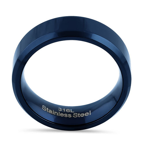 7mm Blue High Polish Stainless Steel Band Ring for Men & Women - Durable Wedding, Engagement, or Fashion Jewelry Gift