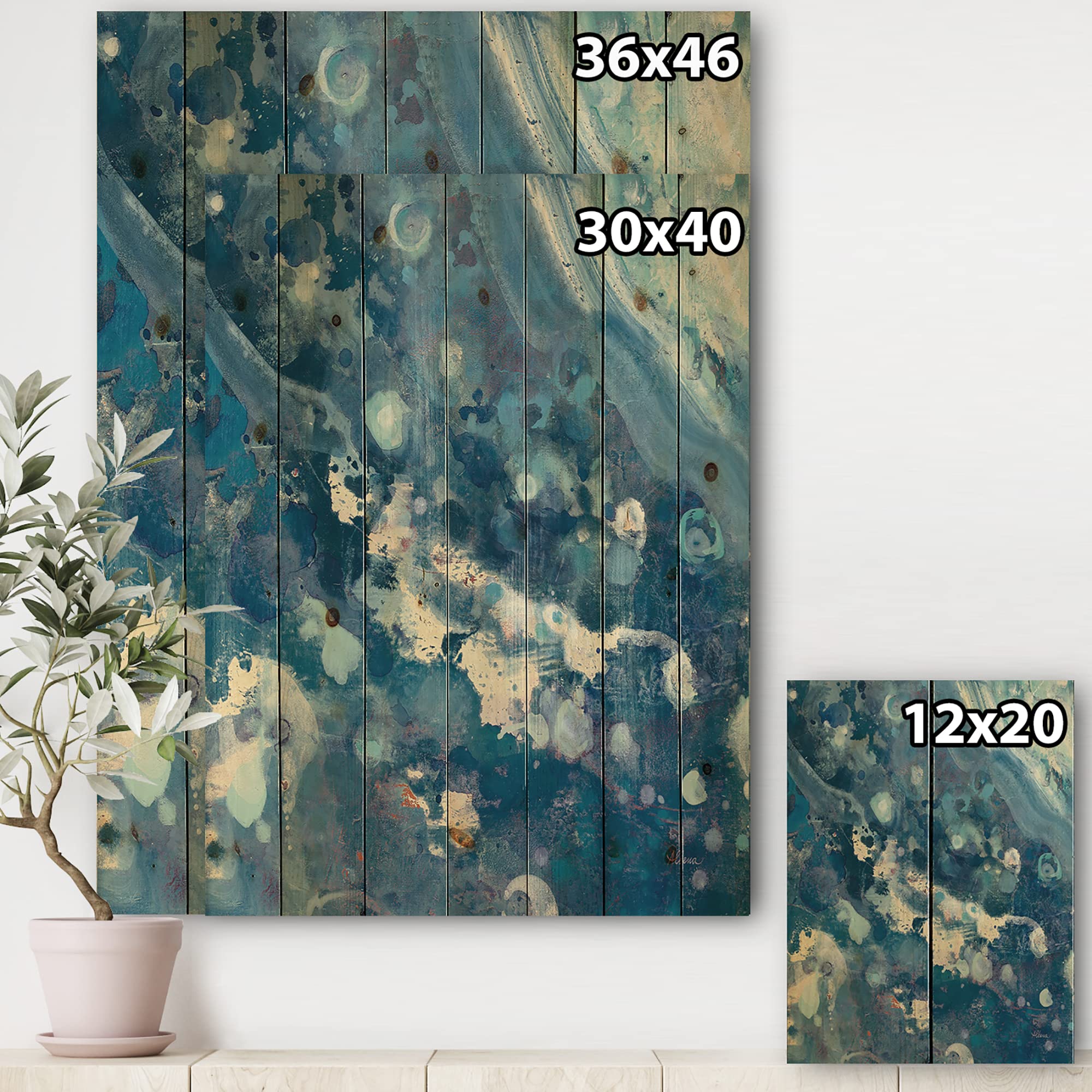 Nautical & Coastal Wood Wall Art - Blue Abstract Wood Wall Panels Printed on Natural Pine | Large Wooden Wall Decor for Beach House, Living Room & Office