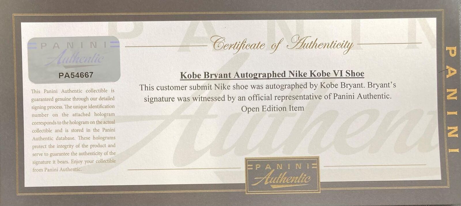 Authentic Kobe Bryant Lakers Signed Nike Zoom Kobe VI Prelude Basketball Shoes - Panini Certified - Collectible Memorabilia for Fans & Sneakerheads - Perfect for Display, Gifts, and Investment