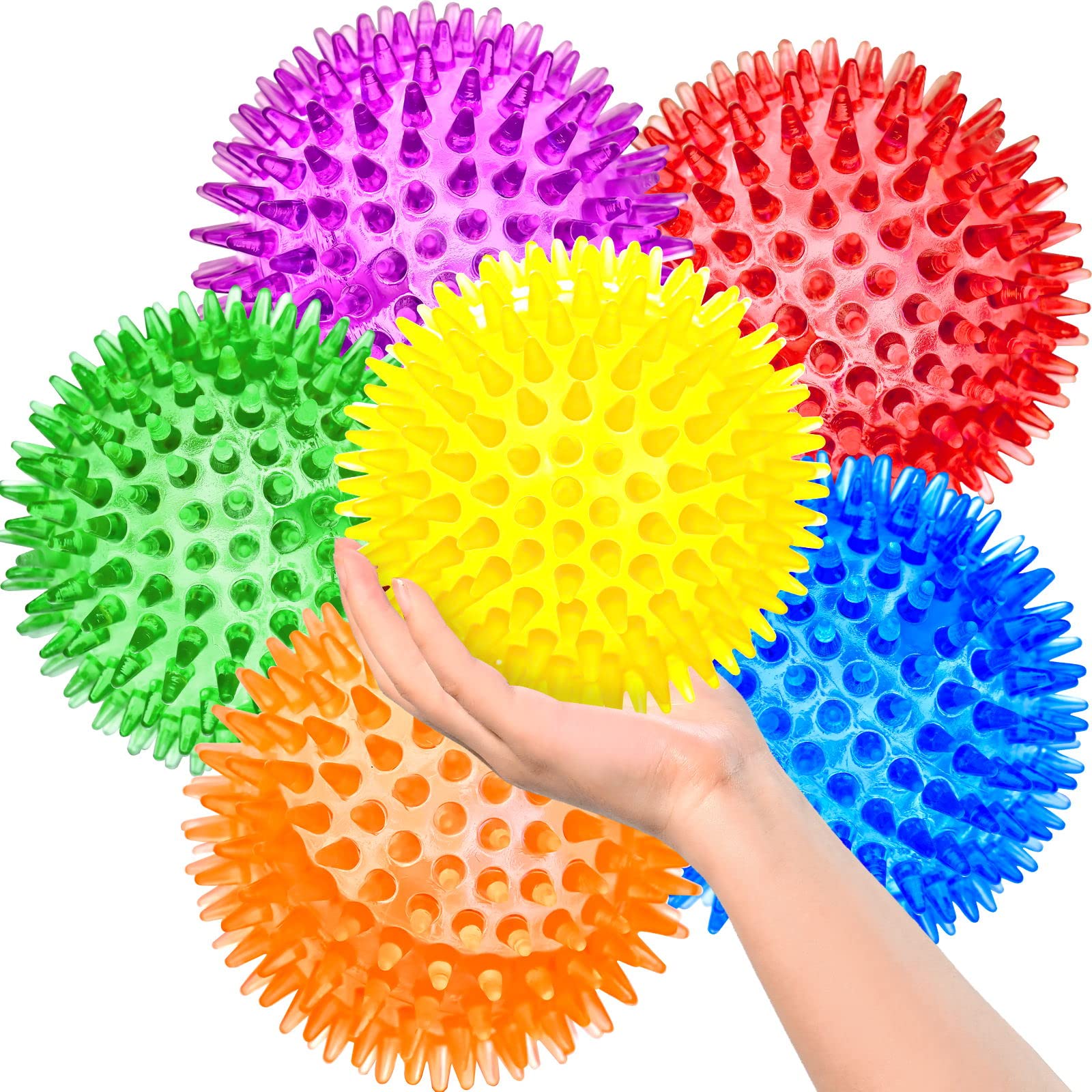 Durable 3.5 Inch Large Dog Chew Toys - 6 Pack Squeaky Spiky Balls for Aggressive Chewers, Teeth Cleaning & Training - Tough Fetch Toys for Big Dogs & Teething Puppies - Perfect for Outdoor Play, Indoor Exercise & Interactive Bonding Time