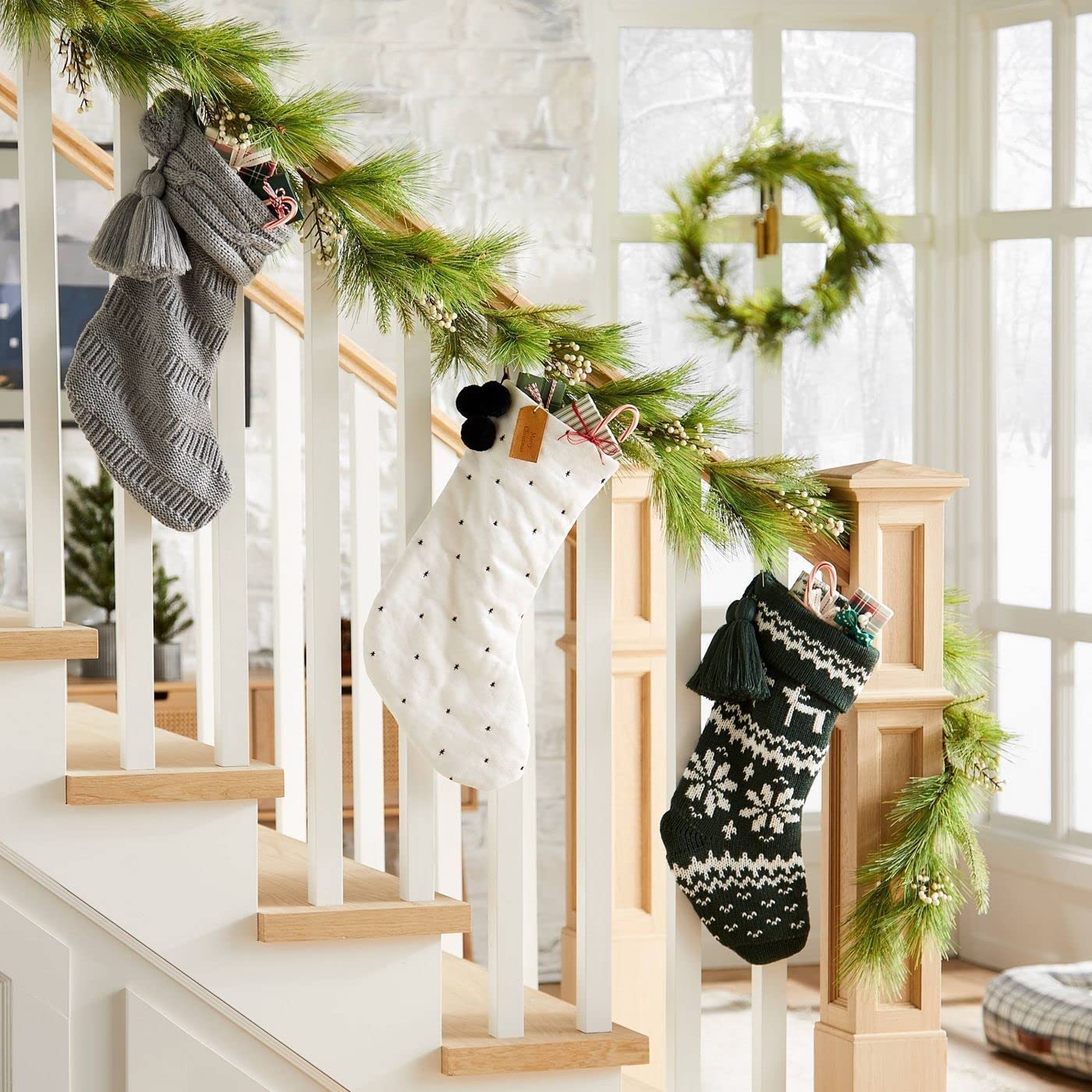 Hearth & Hand with Magnolia Gray Cable Knit Christmas Stocking - Holiday Decor for Fireplace, Mantel & Festive Home Decorations